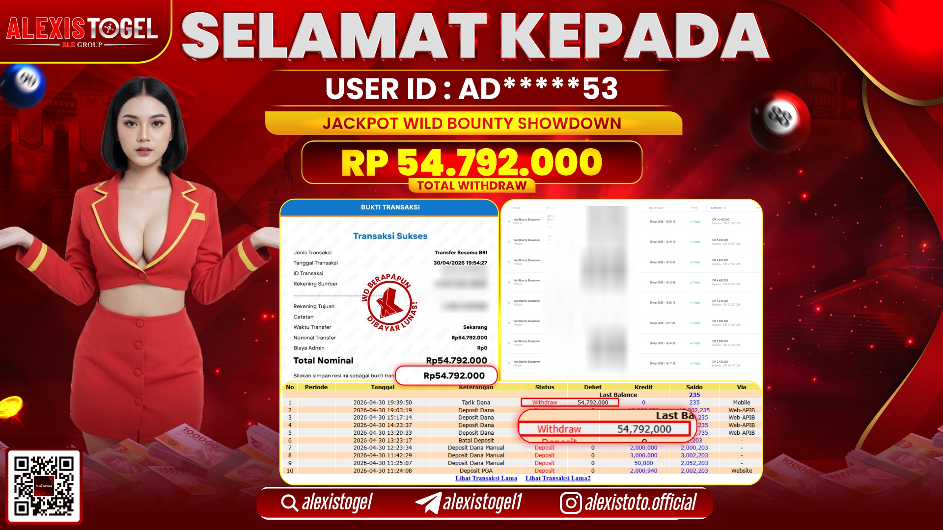 ALEXISTOGEL JACKPOT DI SLOT GAME WILD BOUNTY SHOWDOWN RP.54.792.000,- LUNAS