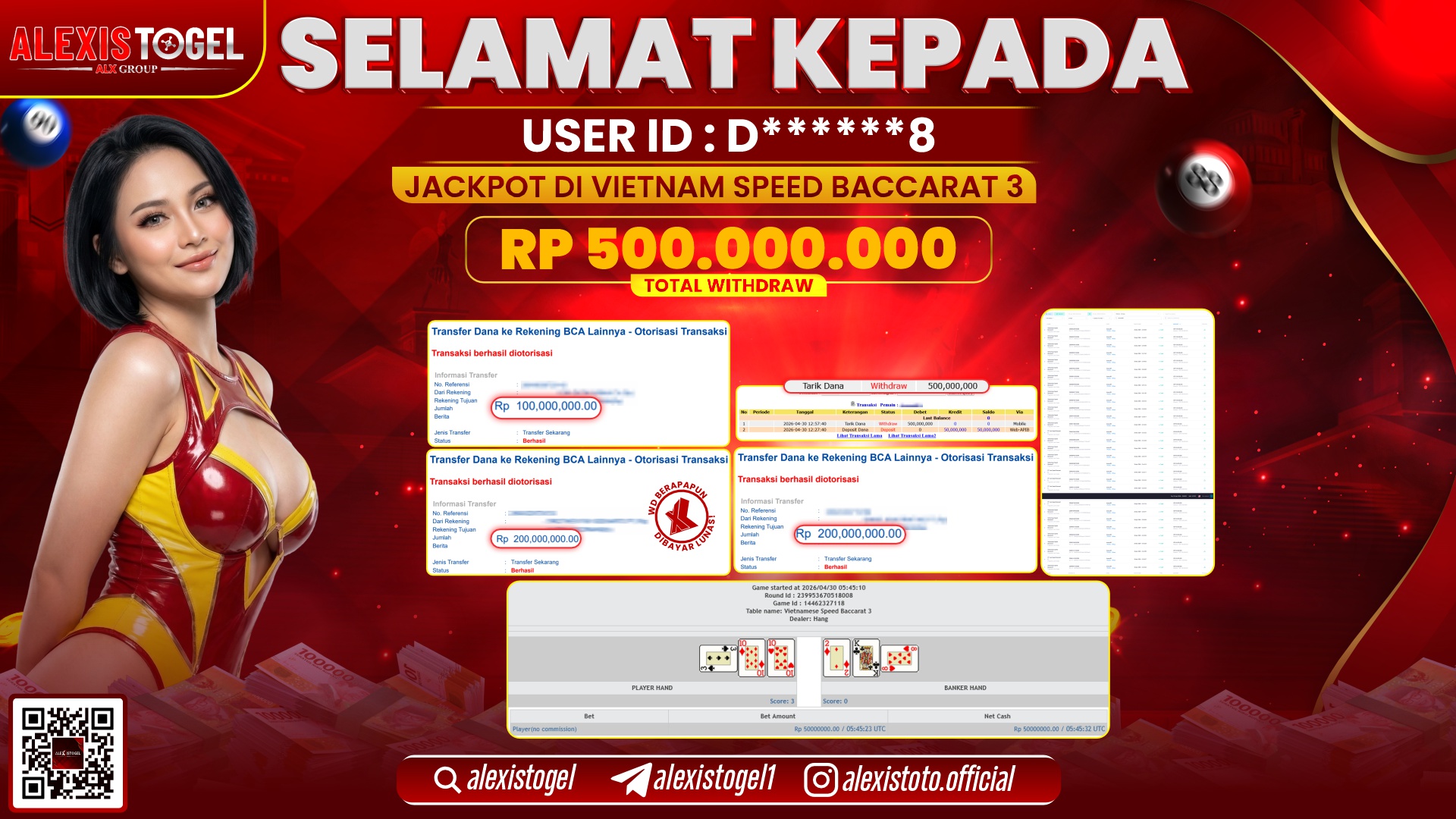 ALEXISTOGEL JACKPOT DI VIETNAM SPEED BACCARAT 3 RP.500.000.000,- LUNAS