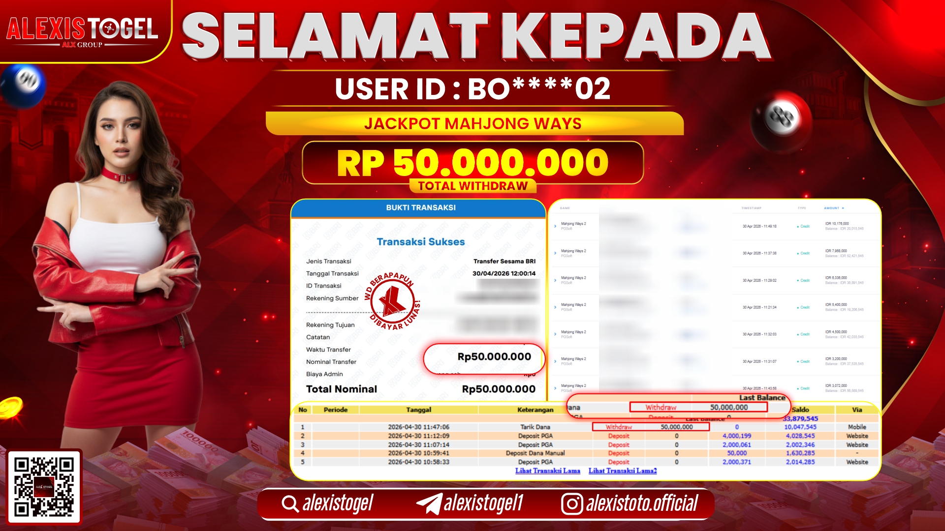ALEXISTOGEL JACKPOT DI SLOT GAME MAHJONG WAYS RP.50.000.000,- LUNAS