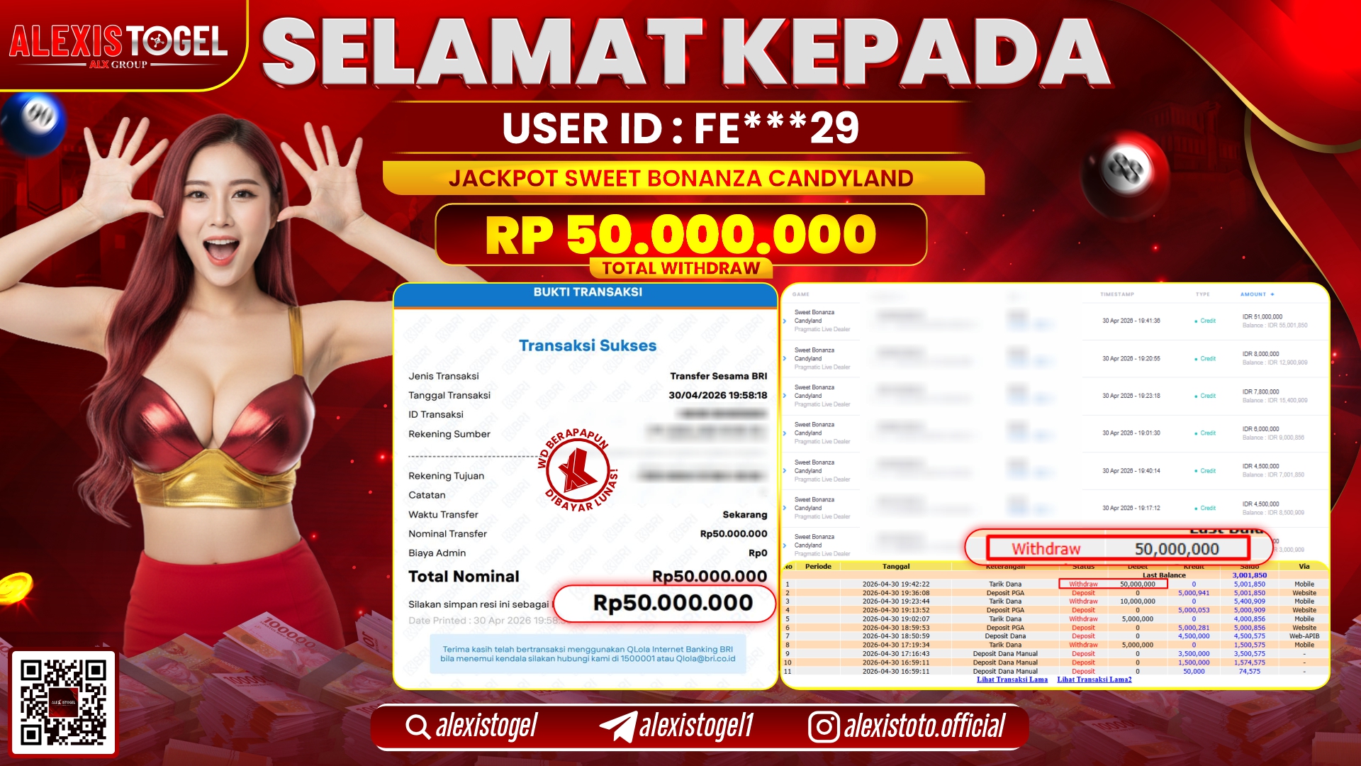 ALEXISTOGEL JACKPOT DI SLOT GAME BONANZA CANDYLAND RP.50.000.000,- LUNAS