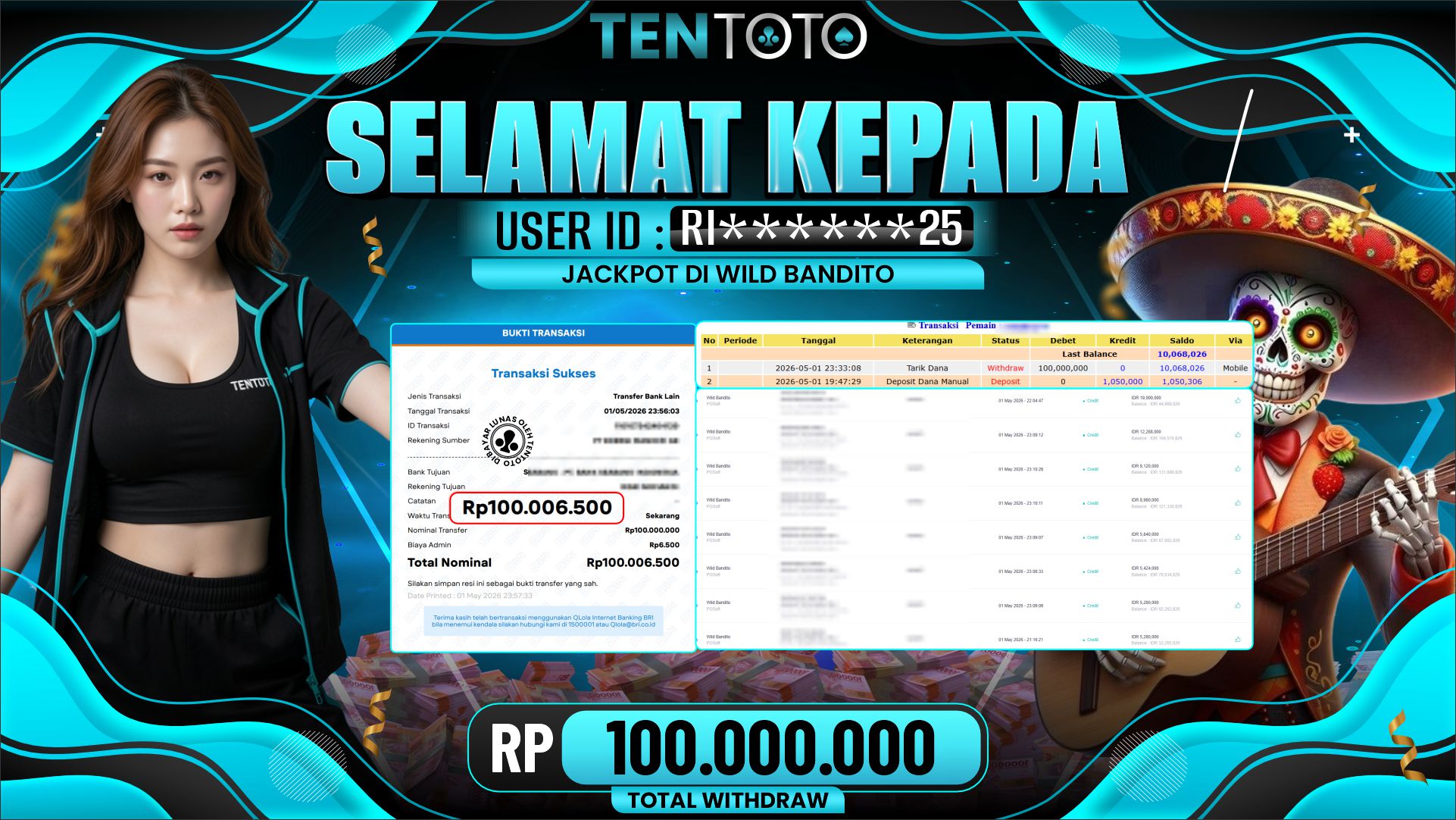 TENTOTO Wild Bandito Rp. 100.000.000,- LUNAS