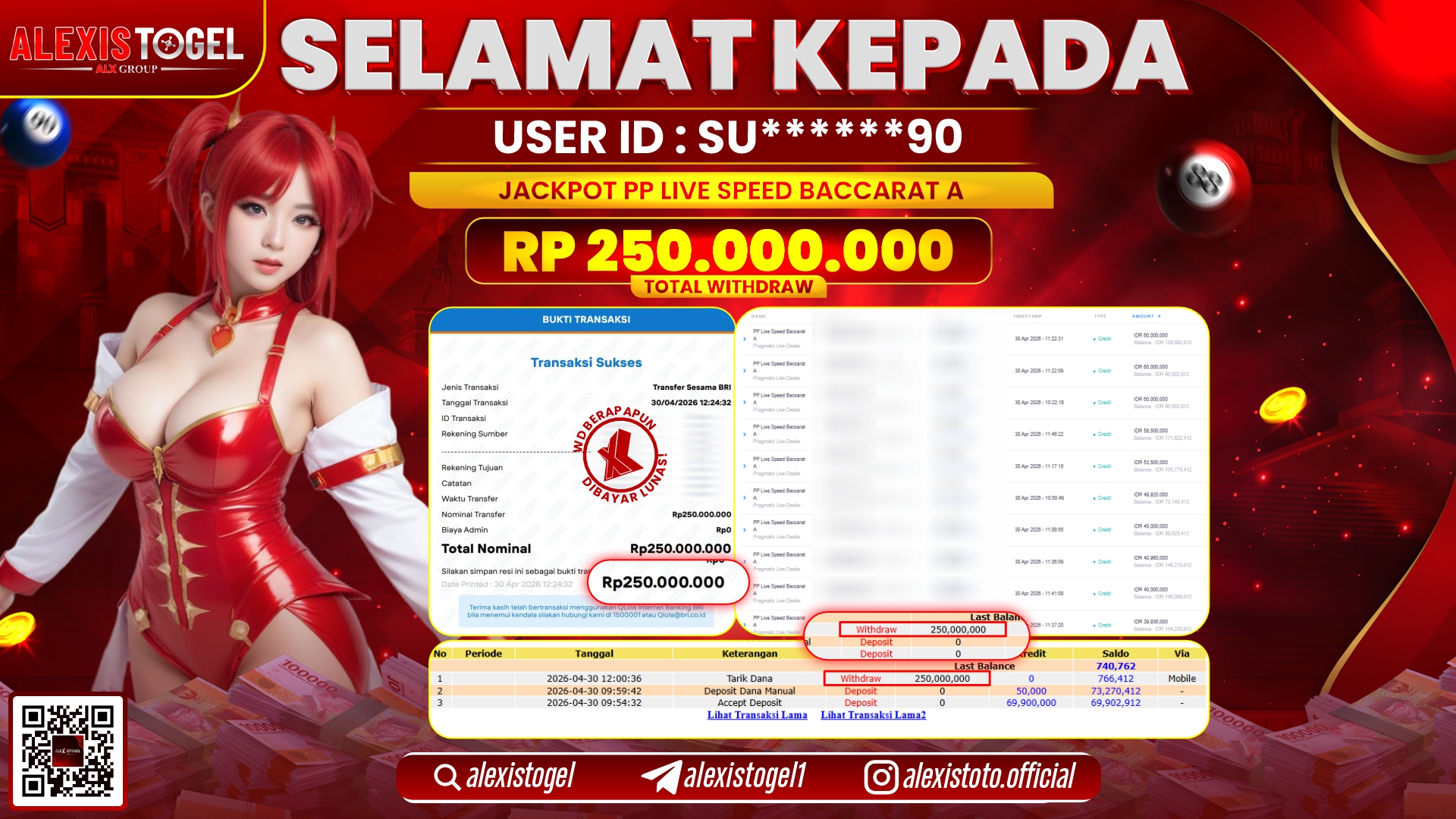 ALEXISTOGEL JACKPOT DI PP LIVE SPEED BACCARAT A RP.250.000.000,- LUNAS