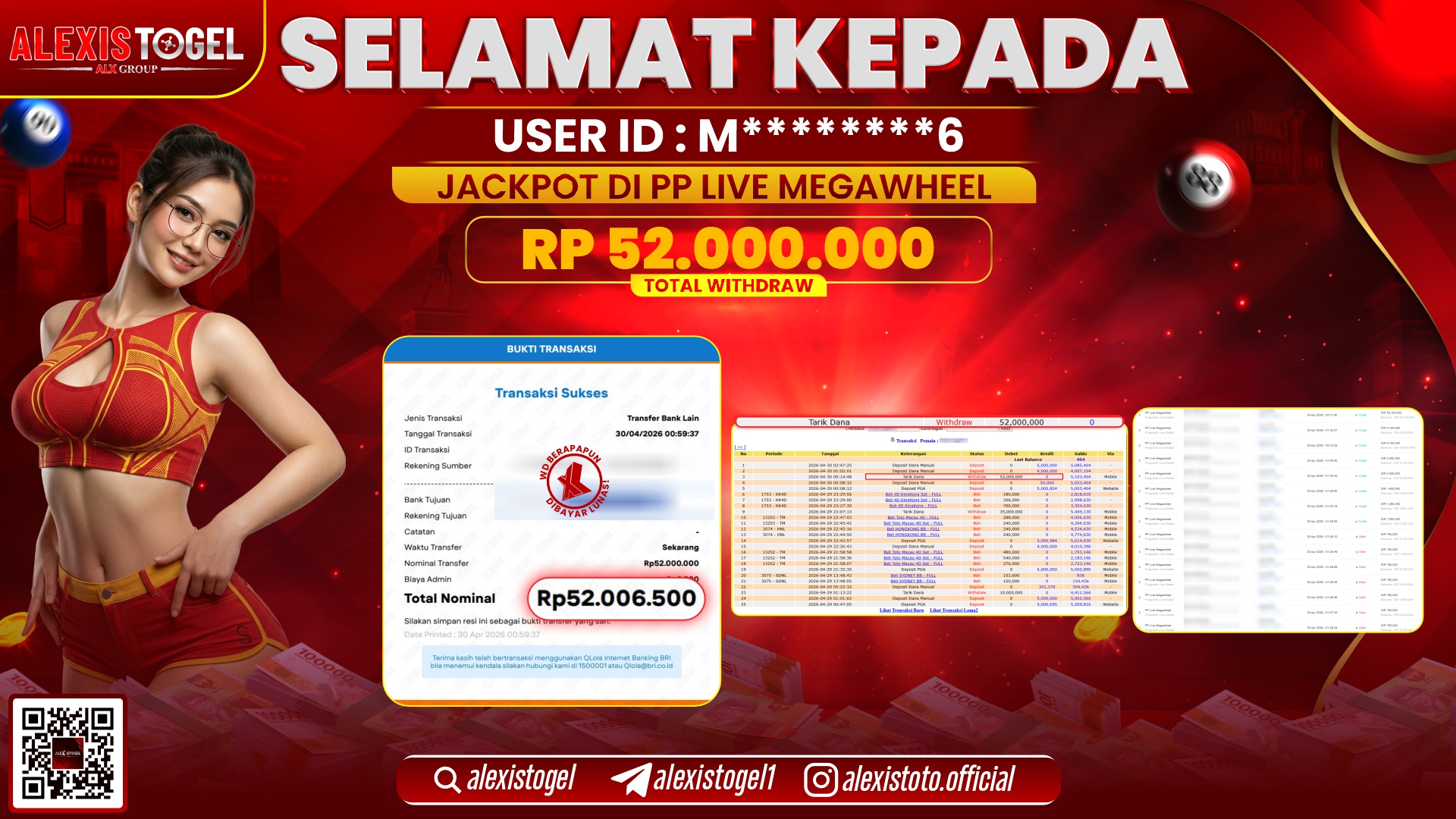 ALEXISTOGEL JACKPOT DI PP LIVE MEGAWHEEL RP.52.000.000,- LUNAS