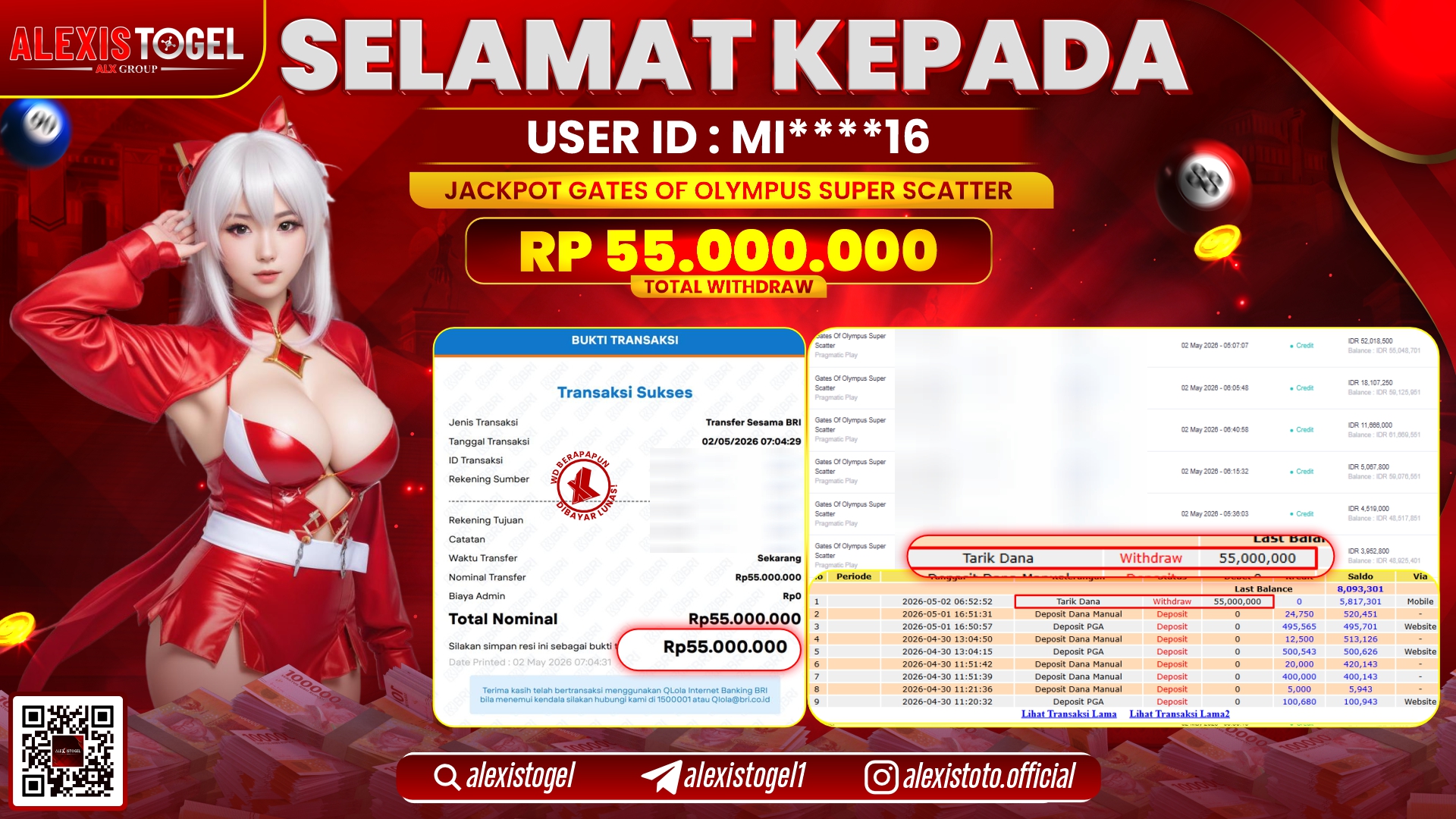 ALEXISTOGEL JACKPOT DI GATES OF OLYMPUS SUPER SCATTER RP.55.000.000,- LUNAS