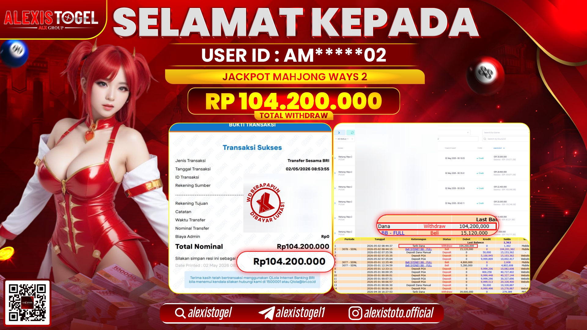 ALEXISTOGEL JACKPOT DI MAHJONG WINS 2 RP.104.200.000,- LUNAS