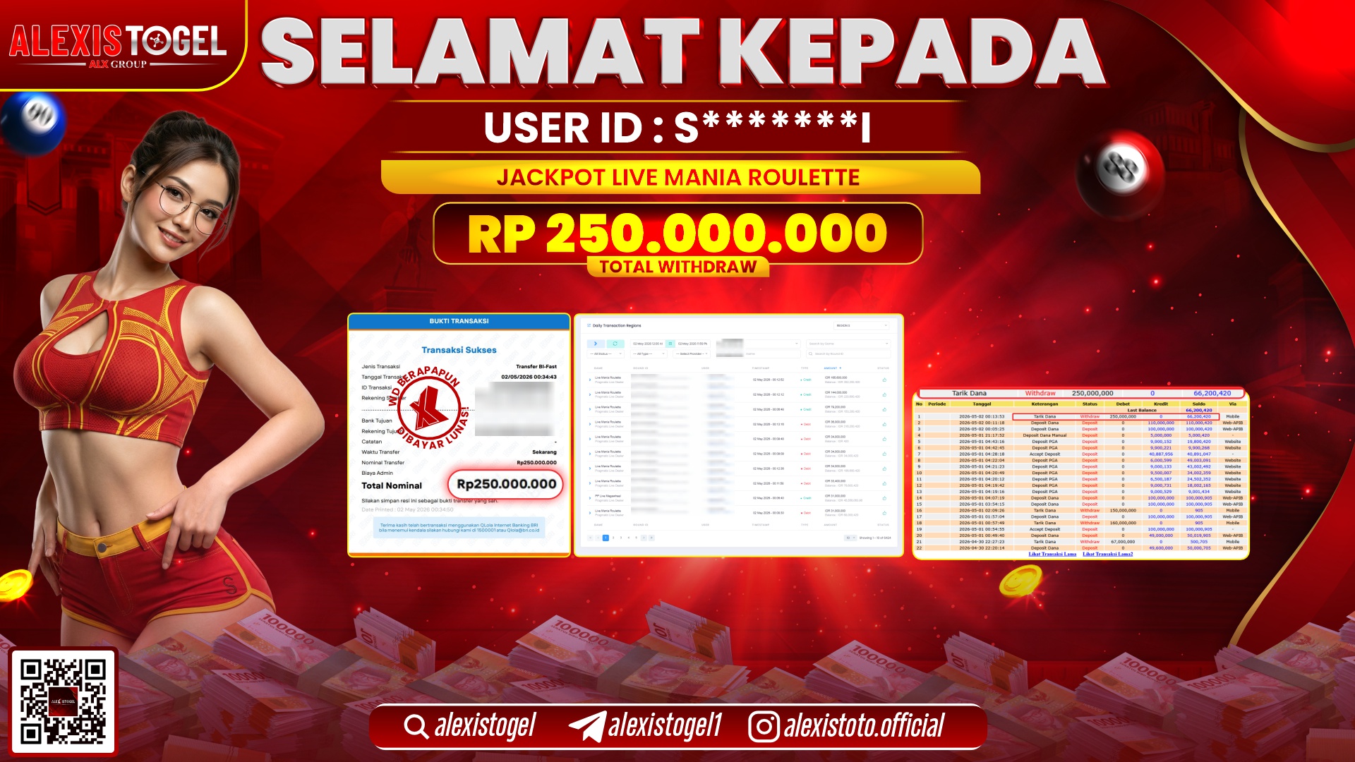 ALEXISTOGEL JACKPOT DI LIVE MANIA ROULETTE RP.250.000.000,- LUNAS