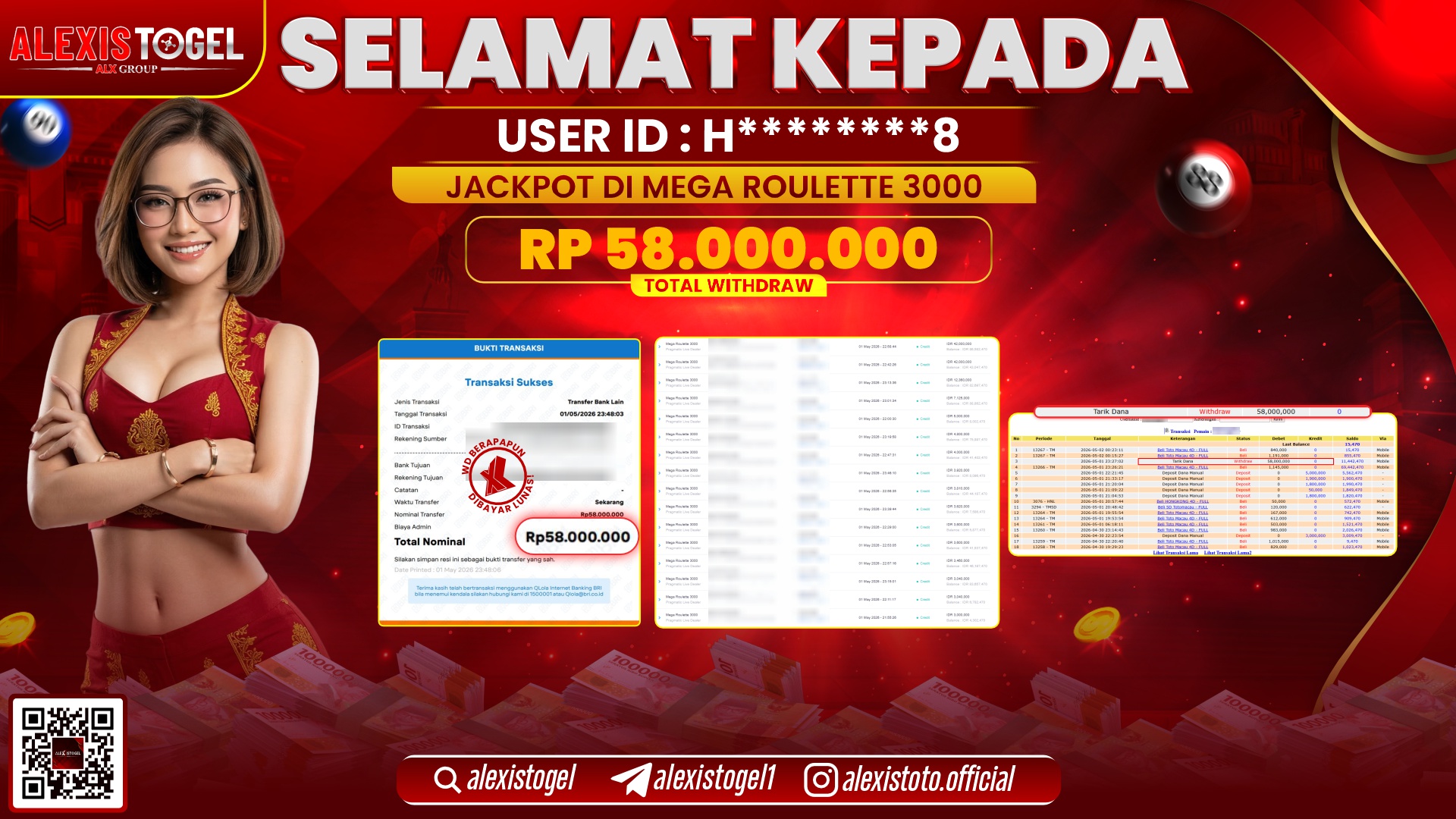 ALEXISTOGEL JACKPOT DI MEGA ROULETTE 3000 RP.58.000.000,- LUNAS