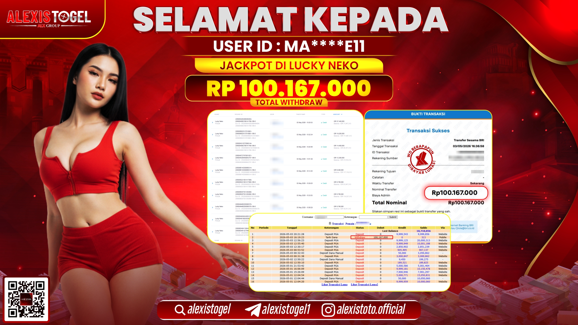 ALEXISTOGEL JACKPOT DI SLOT GAME LUCKY NEKO RP.100.167.000,- LUNAS