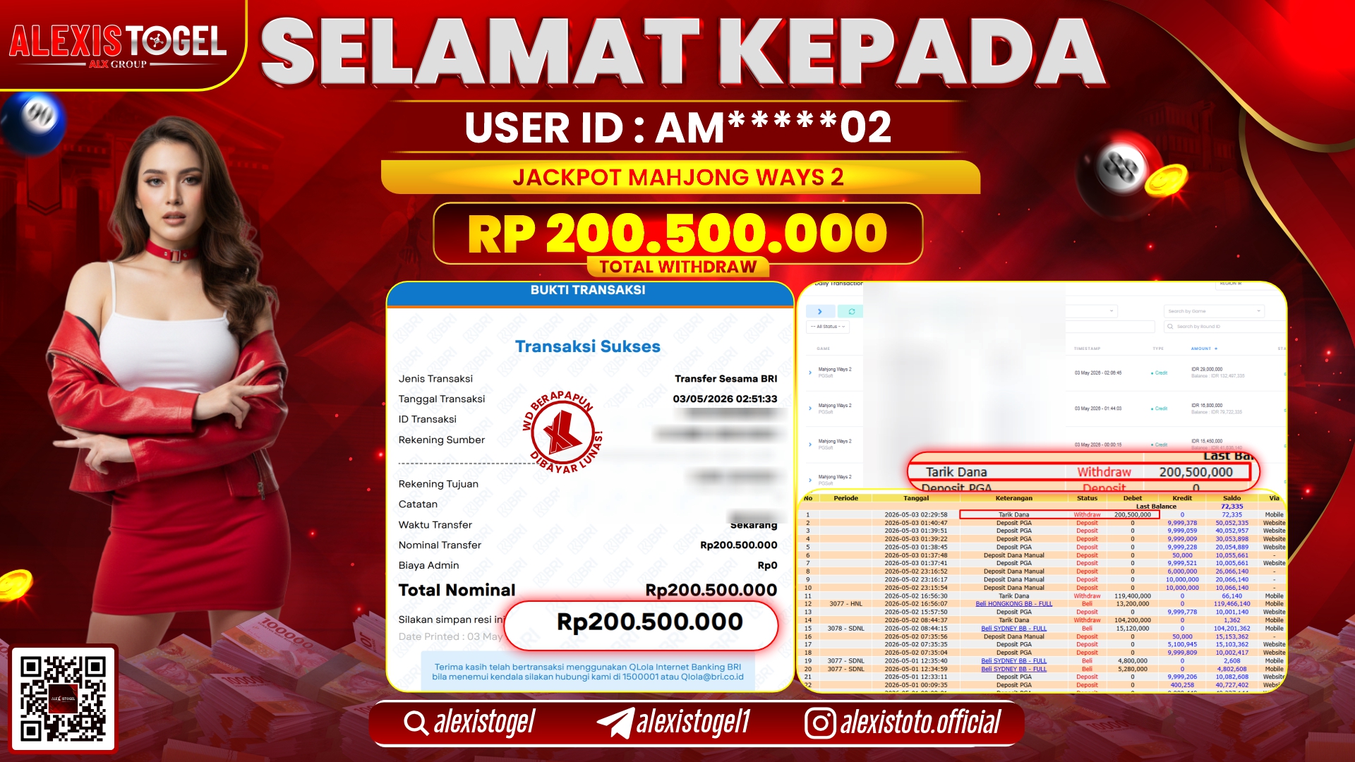 ALEXISTOGEL JACKPOT DI SLOT GAME MAHJONG WAYS 2 RP.200.500.000,- LUNAS
