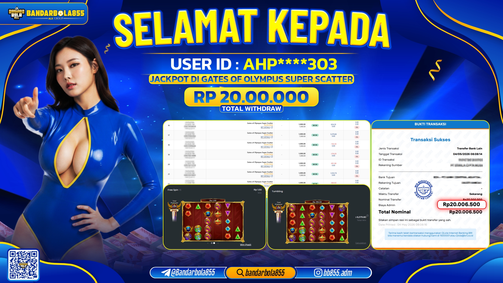 🎖 JACKPOT BANDARBOLA855 DI GATES OF OLYMPUS SUPER SCATTER Rp20.000.000🎖