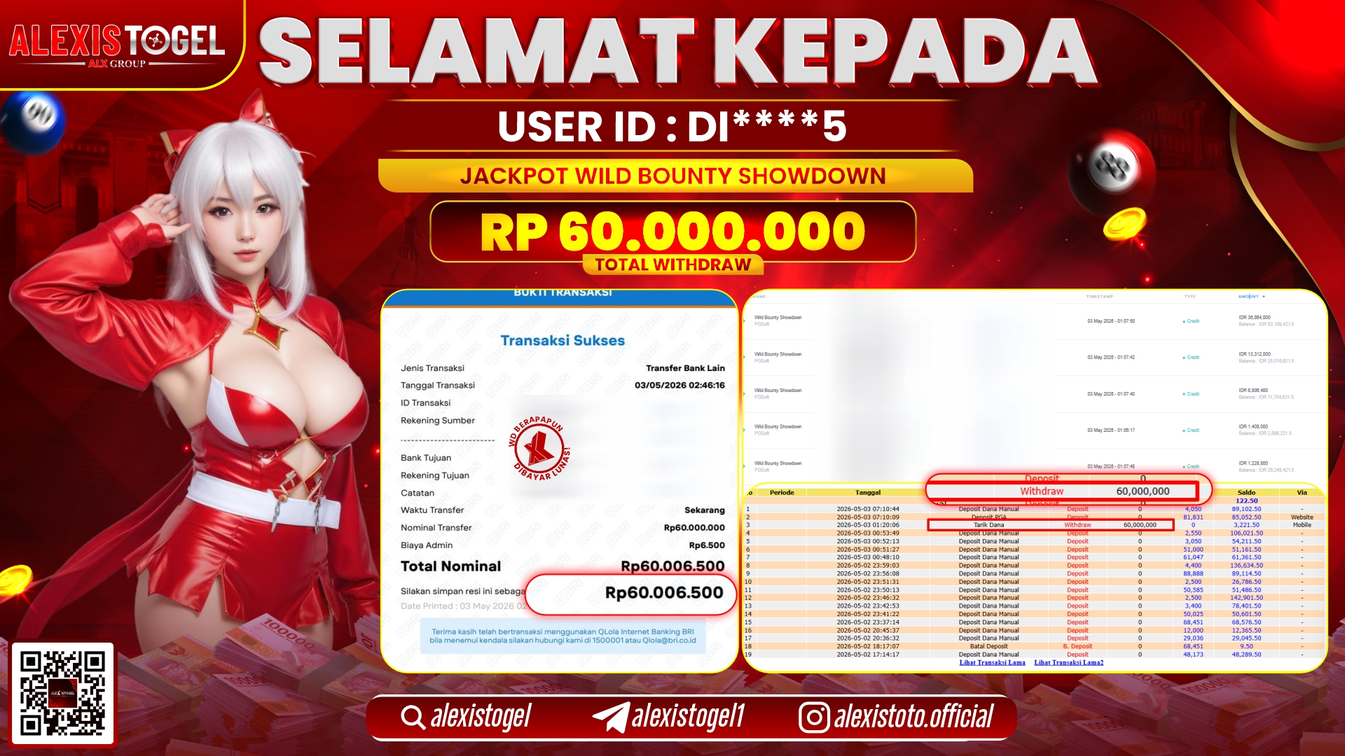 ALEXISTOGEL JACKPOT DI SLOT GAME WILD BOUNTY SHOWDOWN RP.60.000.000,- LUNAS
