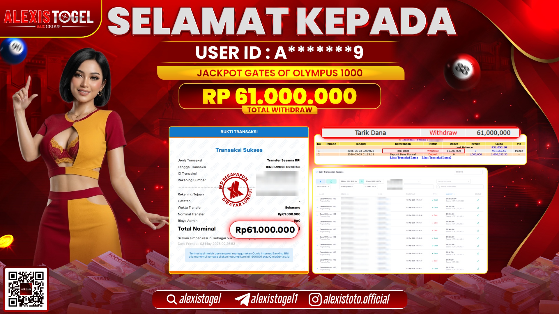 ALEXISTOGEL JACKPOT DI SLOT GAME GATES OF OLYMPUS 1000 RP.61.000.000,- LUNAS