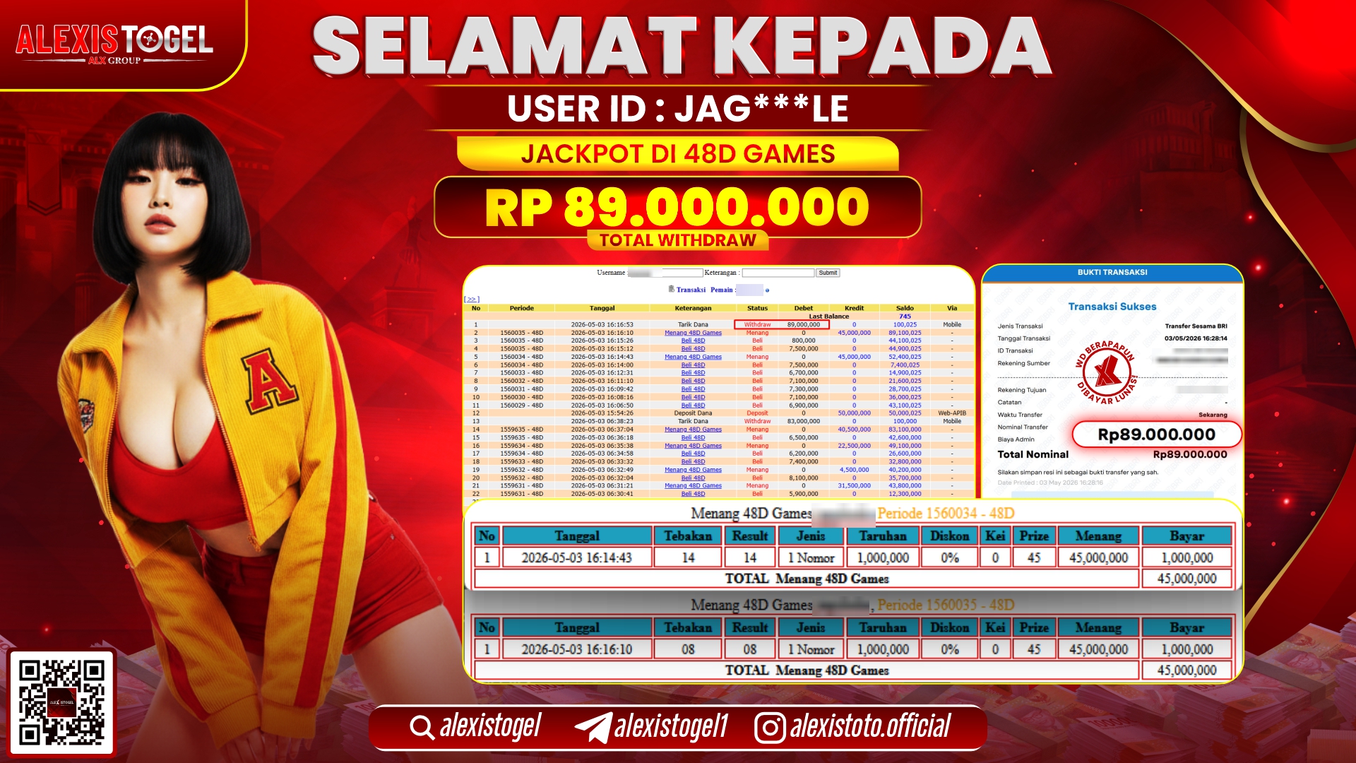 ALEXISTOGEL JACKPOT DI CASINO 48D GAMES RP.89.000.000,- LUNAS