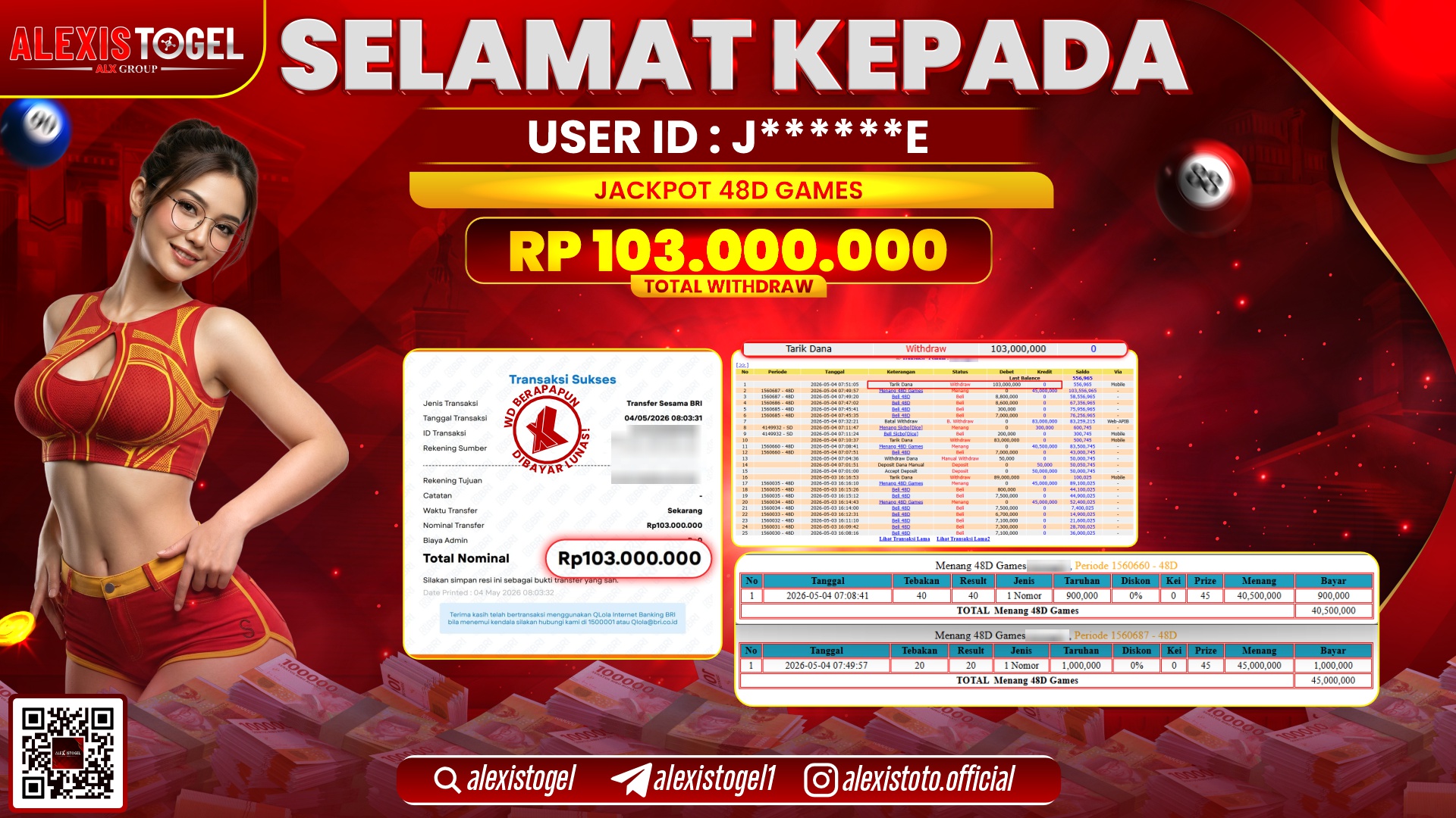 ALEXISTOGEL JACKPOT DI CASINO GAMES 48D SPIN RP.103.000.000,- LUNAS
