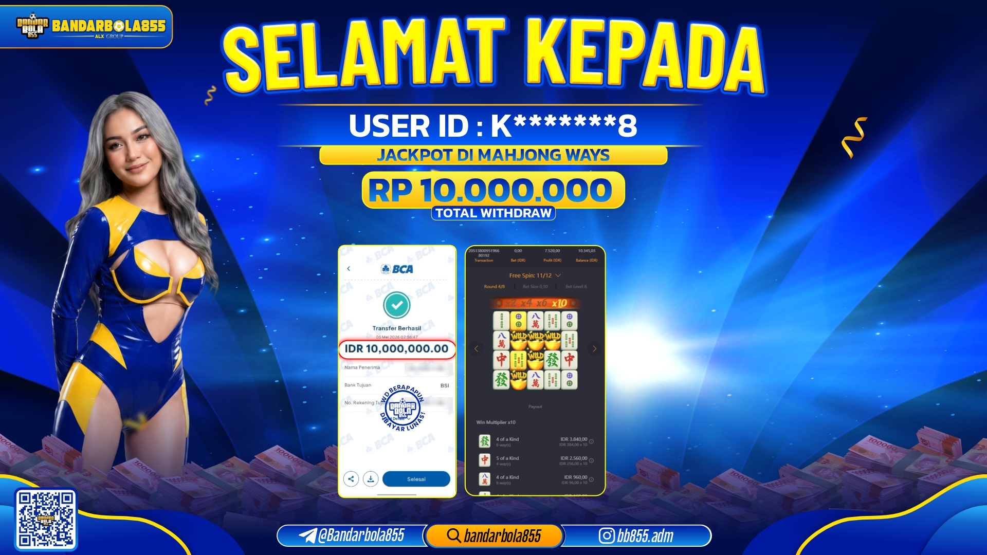 🎖 JACKPOT BANDARBOLA855 DI MAHJONG WAYS Rp10.000.000🎖