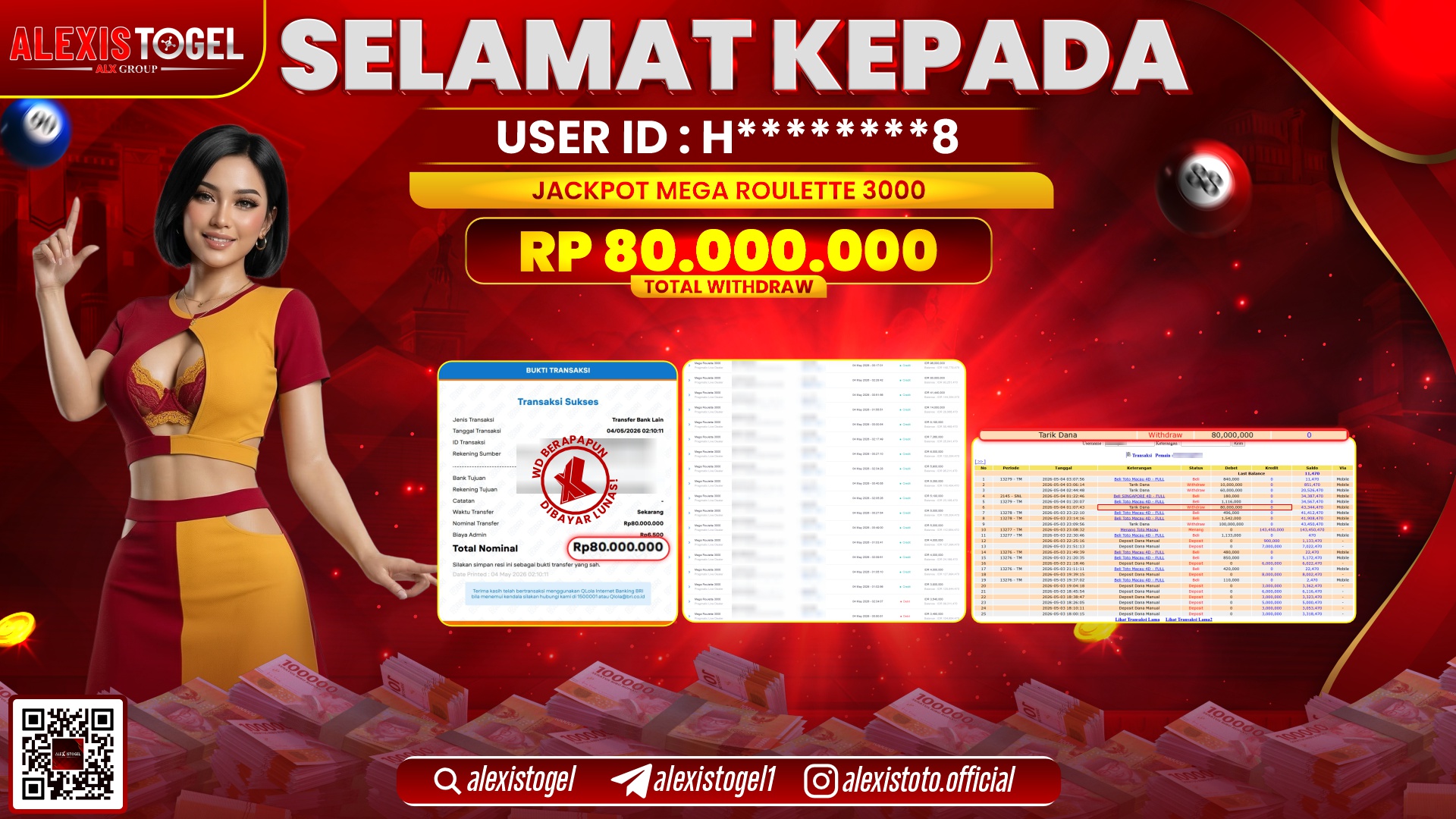 ALEXISTOGEL JACKPOT DI CASINO GAMES MEGA ROULETTE 3000 RP.80.000.000,- LUNAS