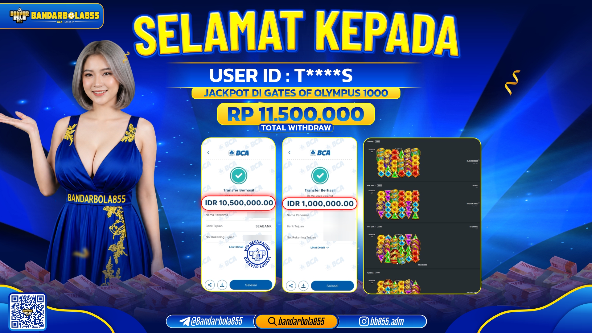 🎖 JACKPOT BANDARBOLA855 DI GATES OF OLYMPUS 1000 Rp11.500.000🎖