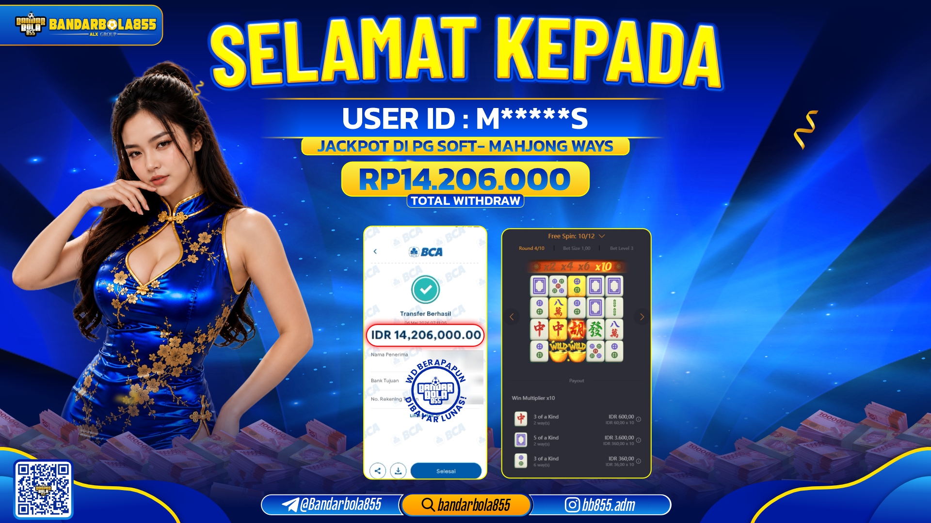 🎖 JACKPOT BANDARBOLA855 DI MAHJONG WAYS Rp14.206.000🎖
