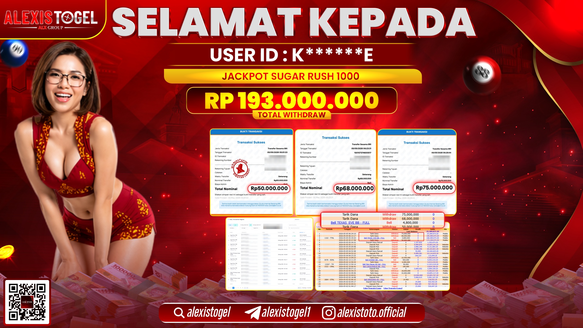 ALEXISTOGEL JACKPOT DI SLOT GAME SUGAR RUSH 1000 RP.193.000.000,- LUNAS