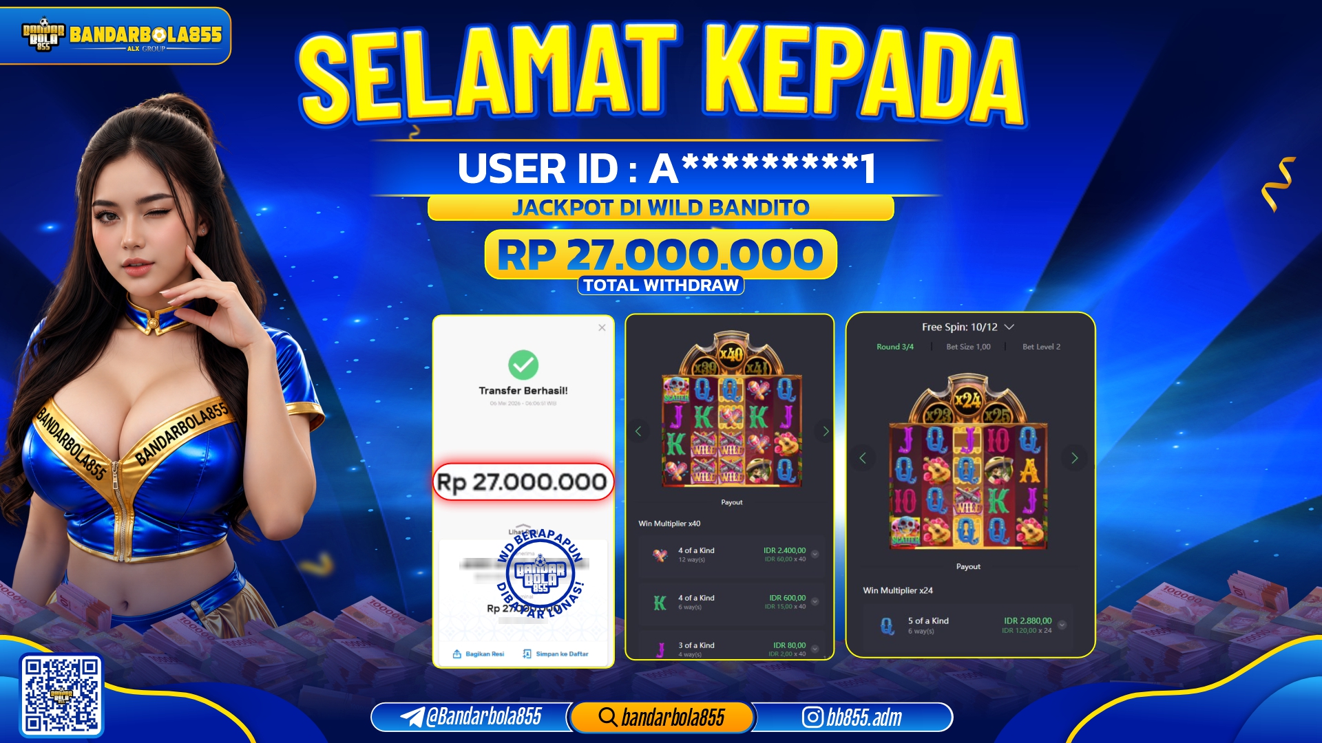 🎖 JACKPOT BANDARBOLA855 DI WILD BANDITO Rp27.000.000🎖