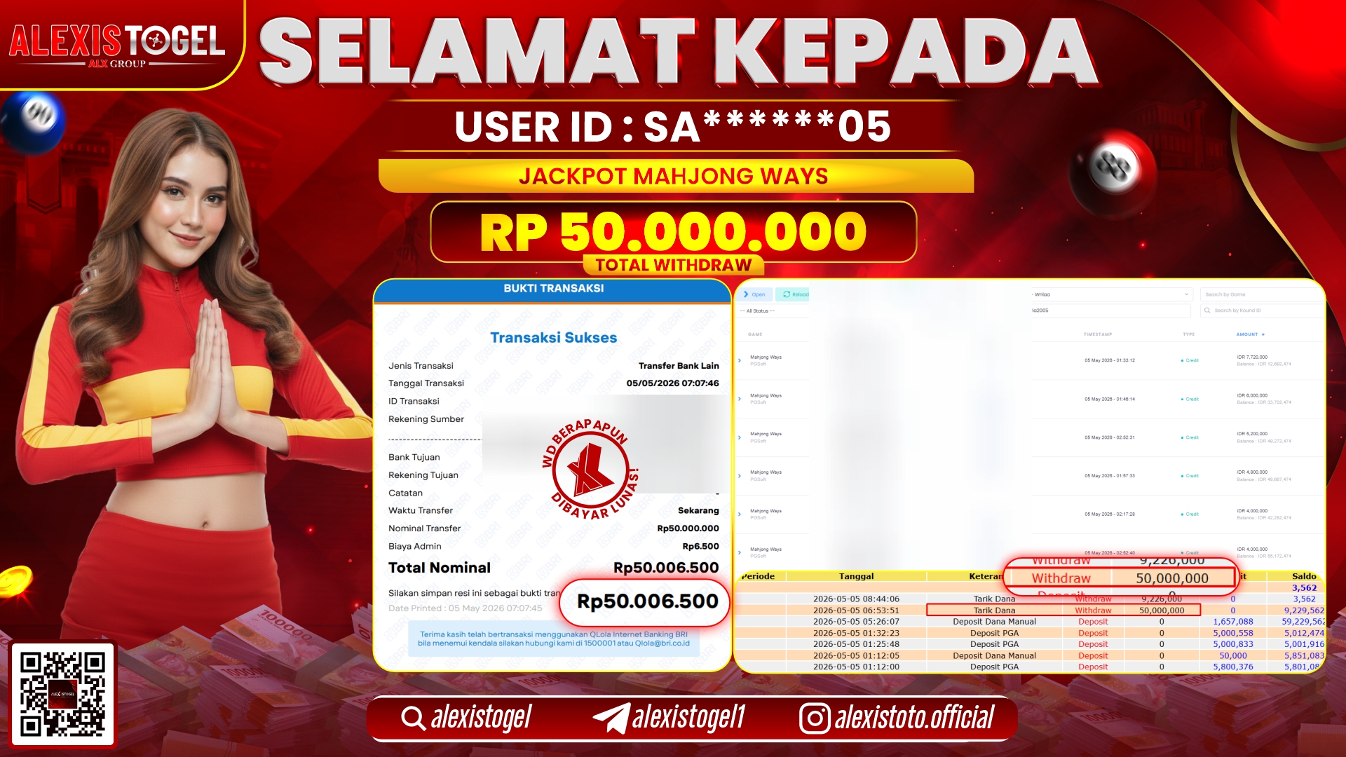 ALEXISTOGEL JACKPOT DI SLOT GAME MAHJONG WAYS RP.50.000.000,- LUNAS