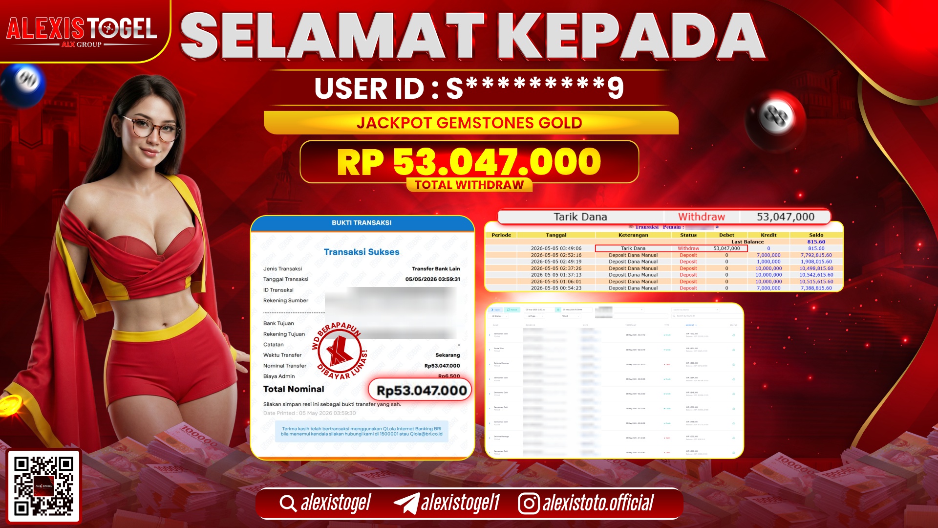 ALEXISTOGEL JACKPOT DI SLOT GAMESTONES GOLD  RP.53.047.000,- LUNAS