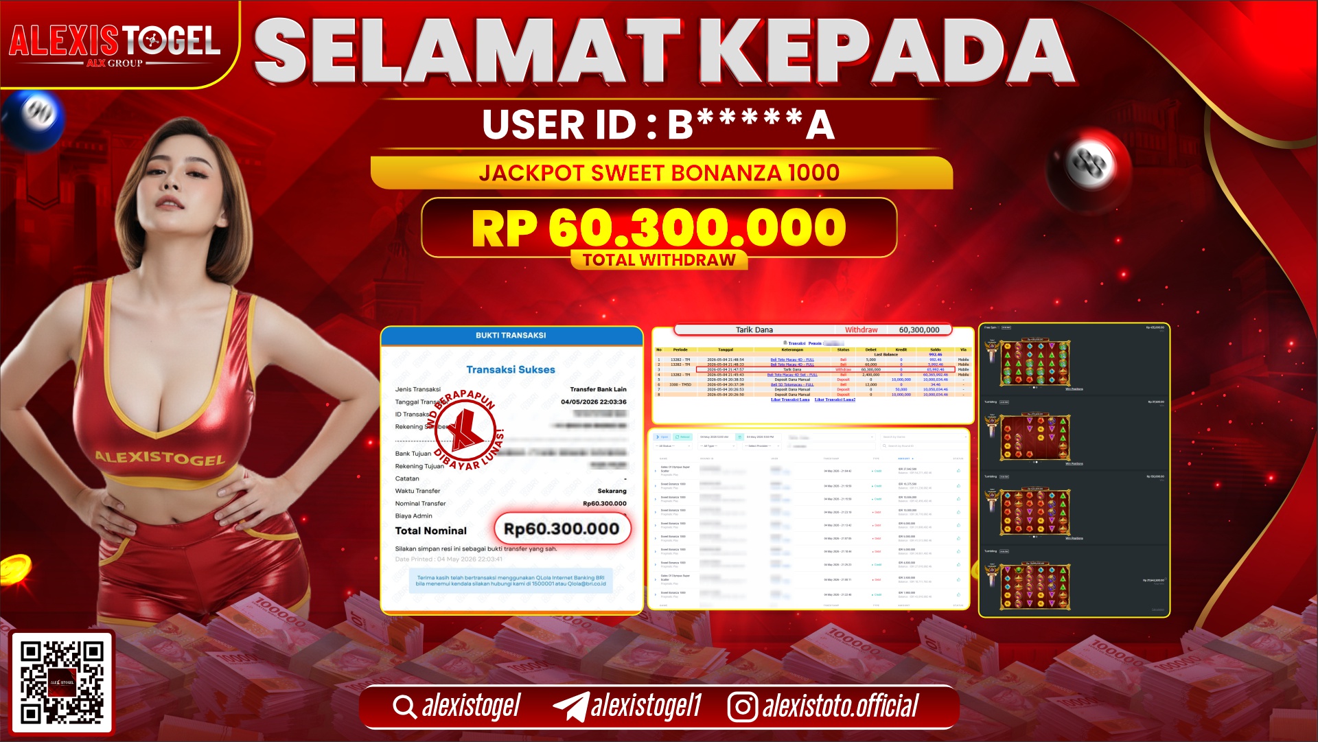 ALEXISTOGEL JACKPOT DI SLOT GAME SWEET BONANZA 1000 RP.60.300.000,- LUNAS