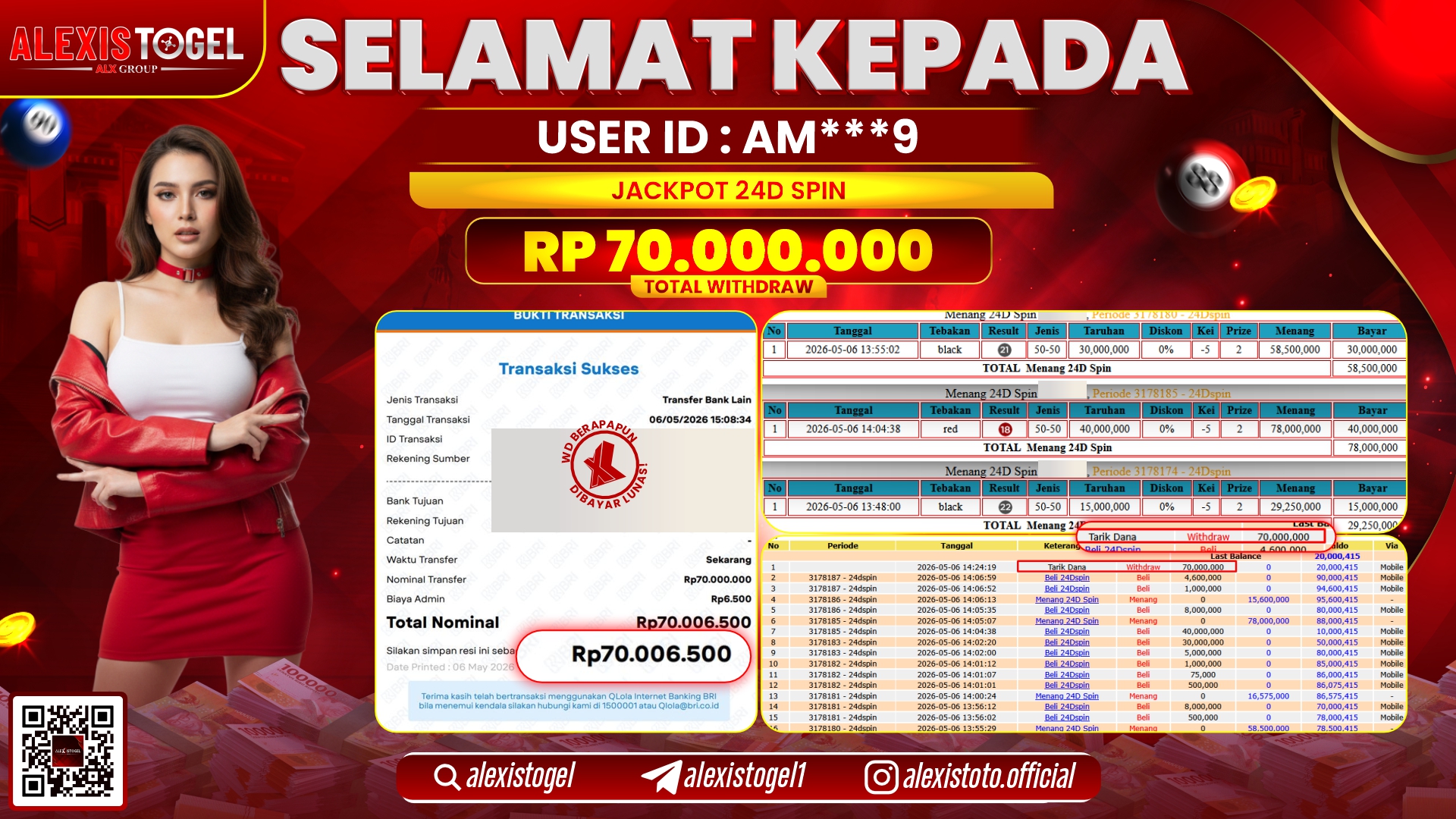 ALEXISTOGEL JACKPOT DI CASINO GAMES 24D SPIN RP.70.000.000,- LUNAS