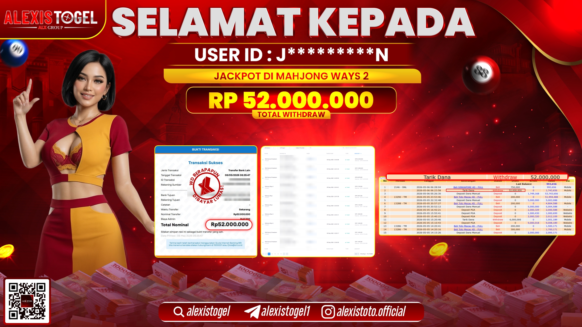 ALEXISTOGEL JACKPOT DI SLOT GAME MAHJONG WAYS 2 RP.52.000.000,- LUNAS