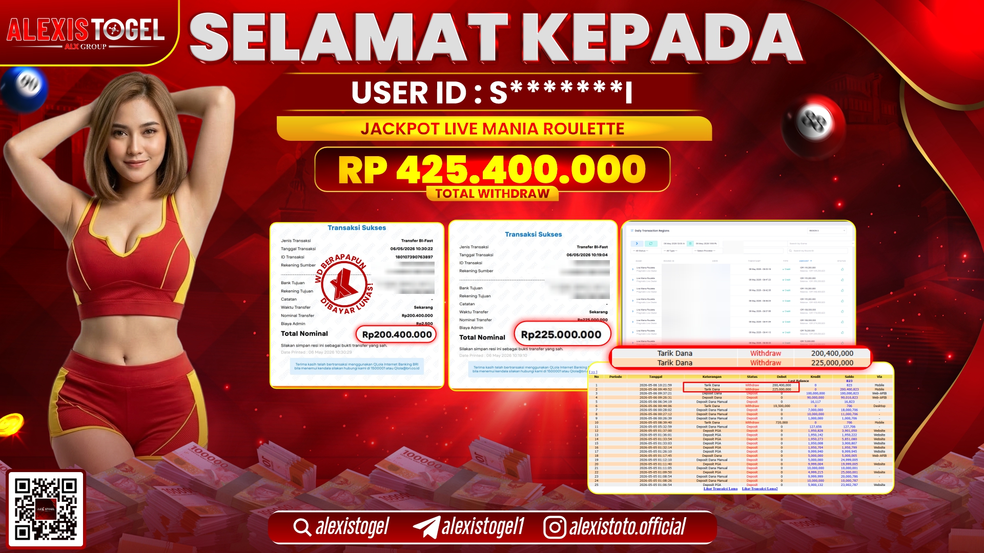 ALEXISTOGEL JACKPOT DI LIVE MANIA ROULETTE RP.425.400.000,- LUNAS