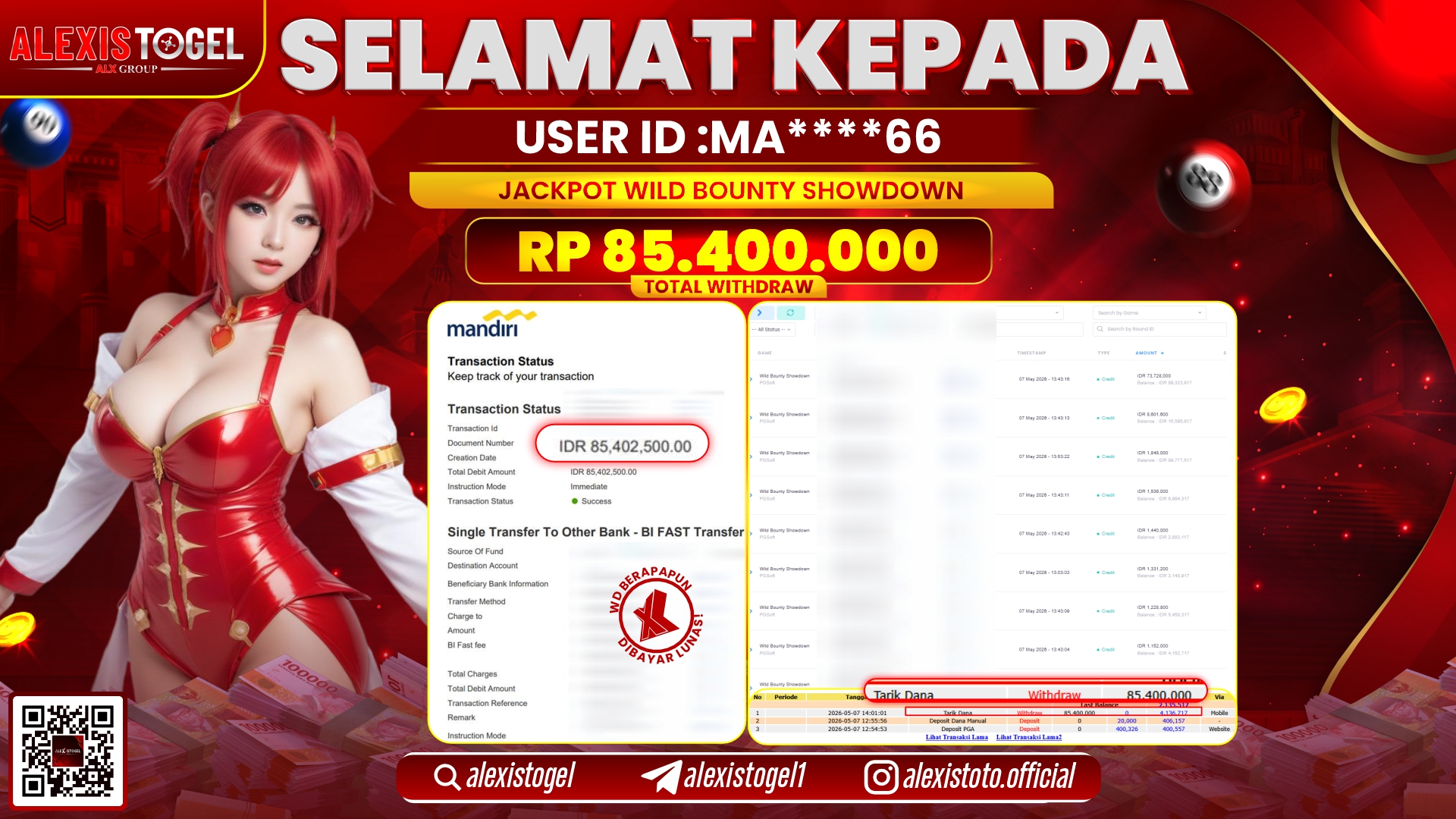 ALEXISTOGEL JACKPOT DI WILD BOUNTY SHOWDOWN RP.85.400.000,- LUNAS