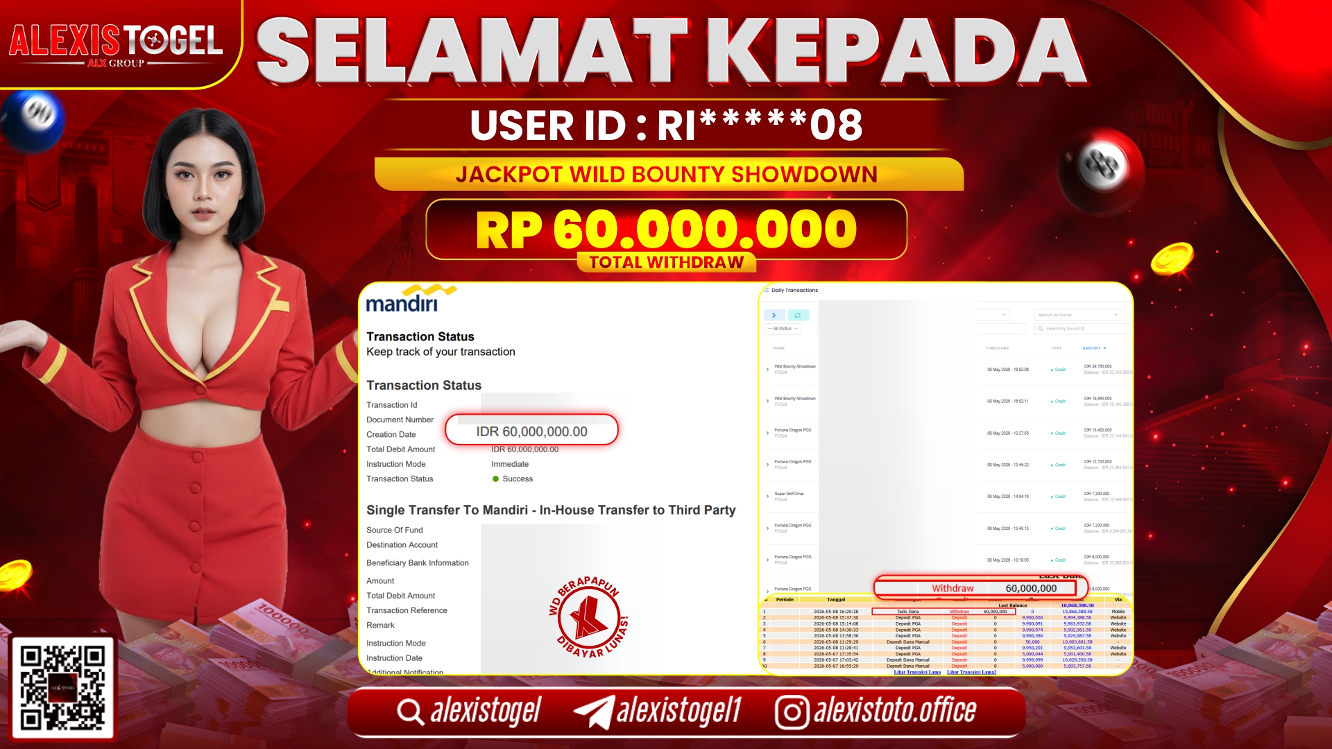 ALEXISTOGEL JACKPOT DI SLOT WILD BOUNTY SHOWDOWN RP.60.000.000,- LUNAS