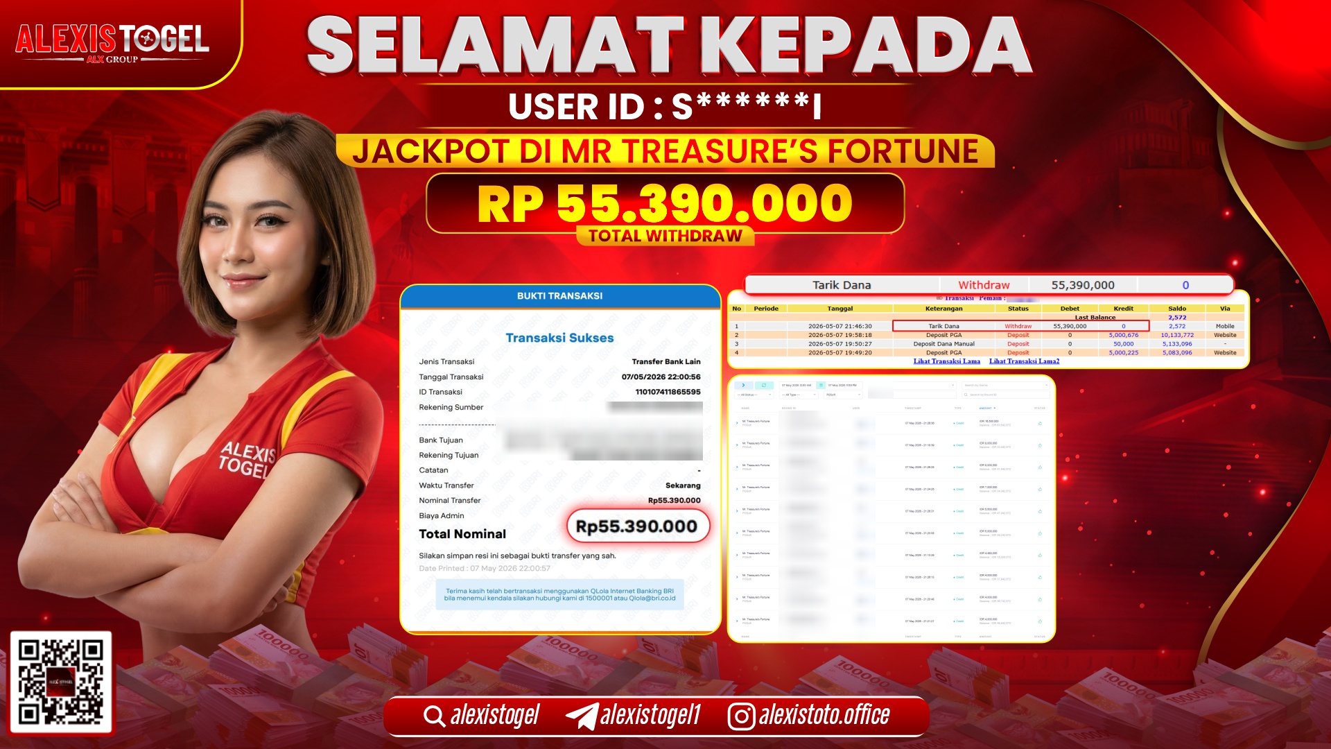 ALEXISTOGEL JACKPOT DI SLOT MR TREASURE'S FORTUNE RP.55.390.000,- LUNAS