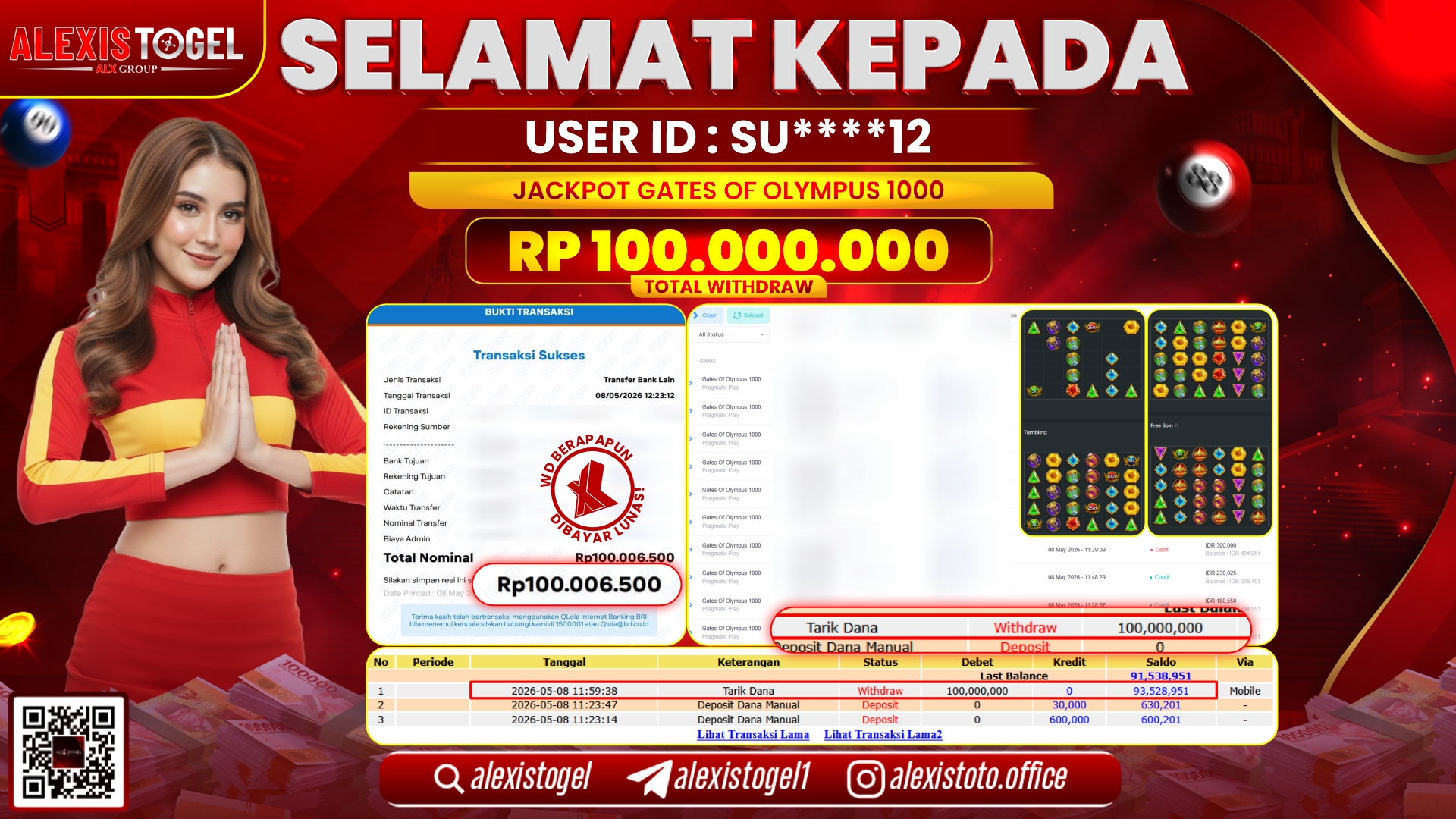 ALEXISTOGEL JACKPOT DI SLOT GATES OF OLYMPUS 1000 RP.100.000.000,- LUNAS