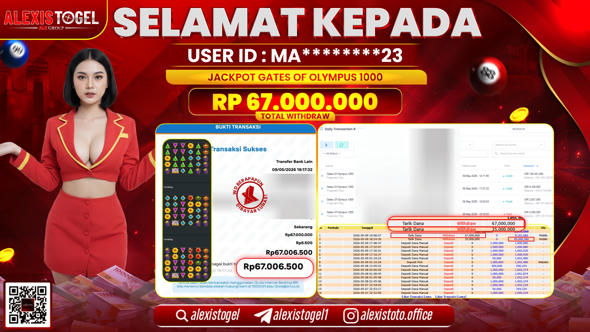 ALEXISTOGEL JACKPOT DI SLOT GAME MAHJONG WAYS 2 RP.67.000.000,- LUNAS