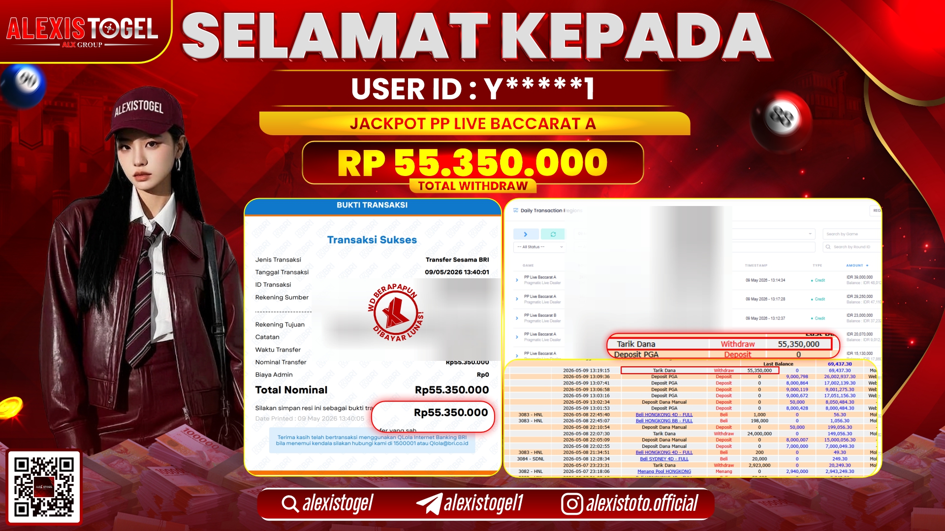 ALEXISTOGEL JACKPOT DI PP LIVE BACCARAT A RP.55.350.000,- LUNAS