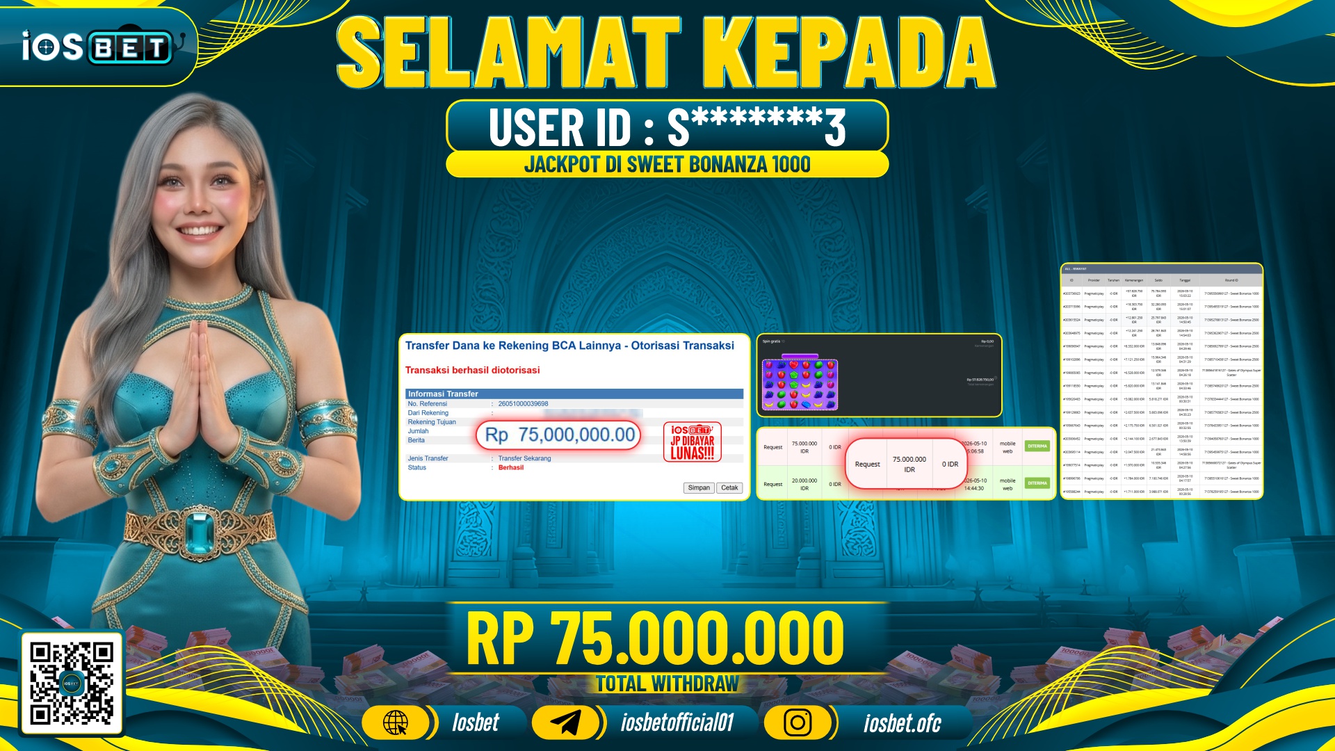 Bukti Pembayaran LUNAS SLOT GAME GACOR Rp.75.000.000,-