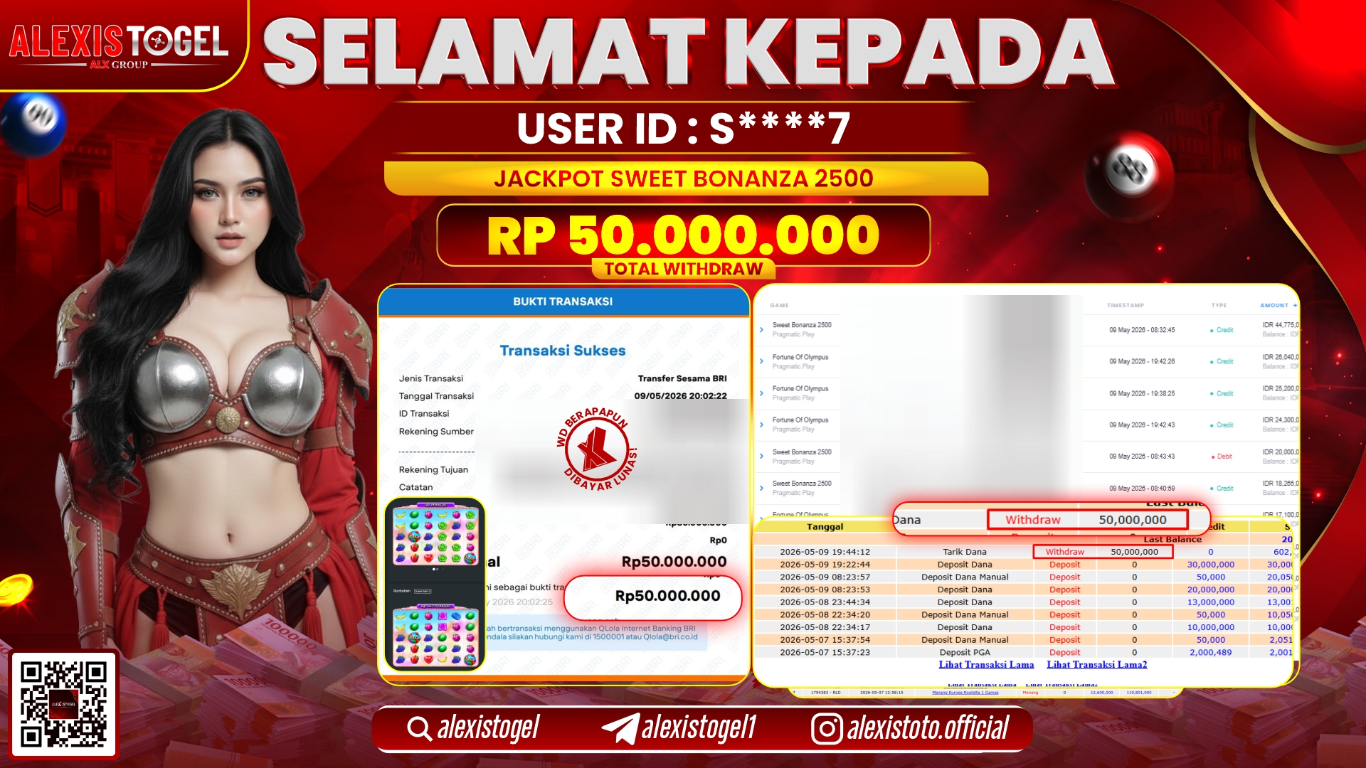 ALEXISTOGEL JACKPOT DI SLOT GAME SWEET BONANZA 2500 RP.50.000.000,- LUNAS
