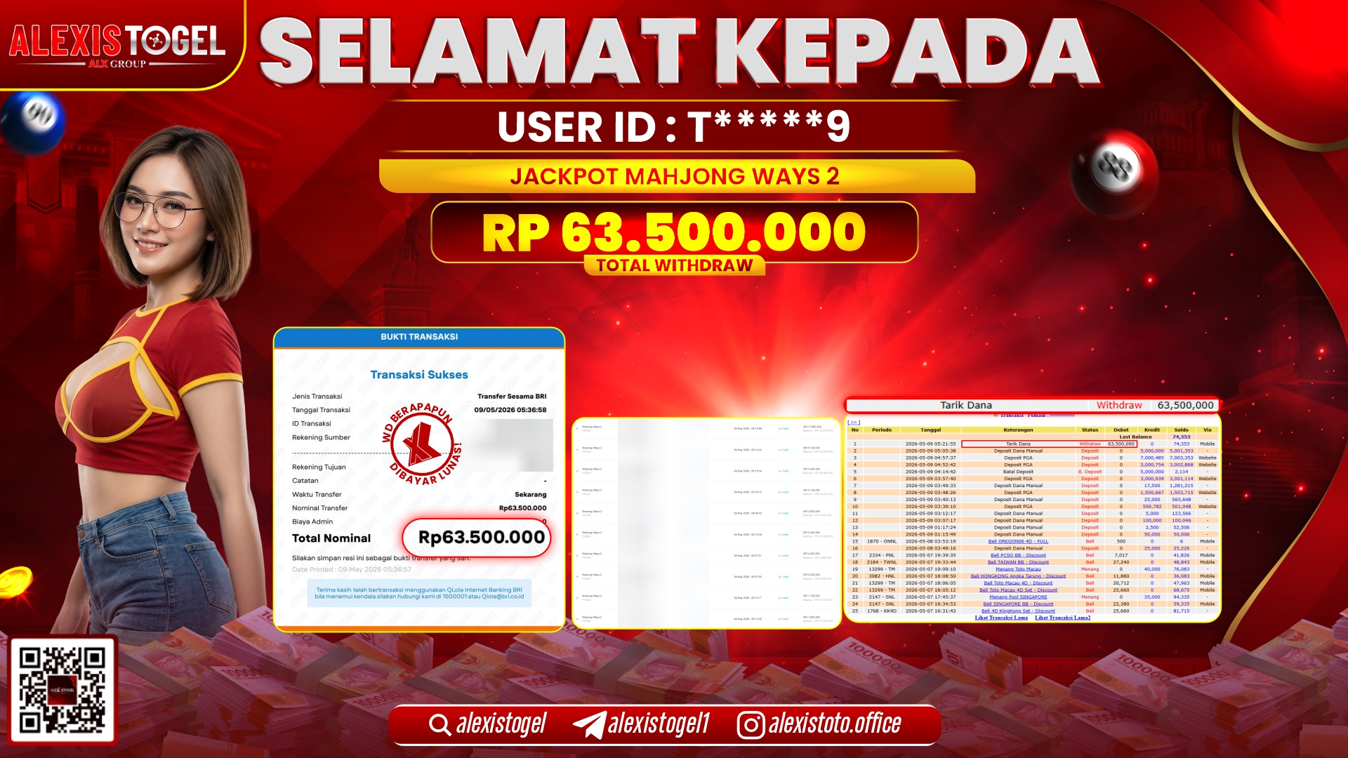 ALEXISTOGEL JACKPOT DI SLOT GAME MAHJONG WAYS 2 RP.63.500.000,- LUNAS