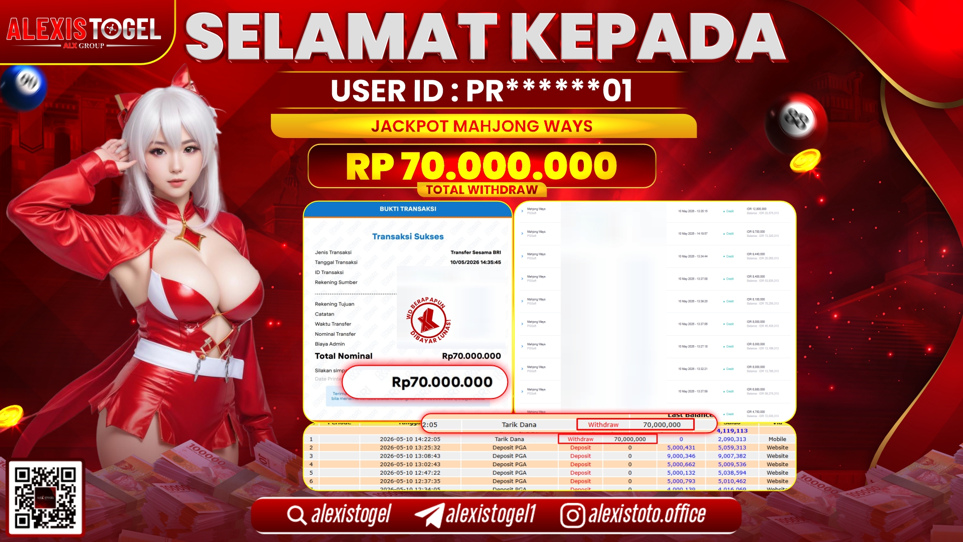 ALEXISTOGEL JACKPOT DI SLOT GAME MAHJONG WAYS RP.70.000.000,- LUNAS