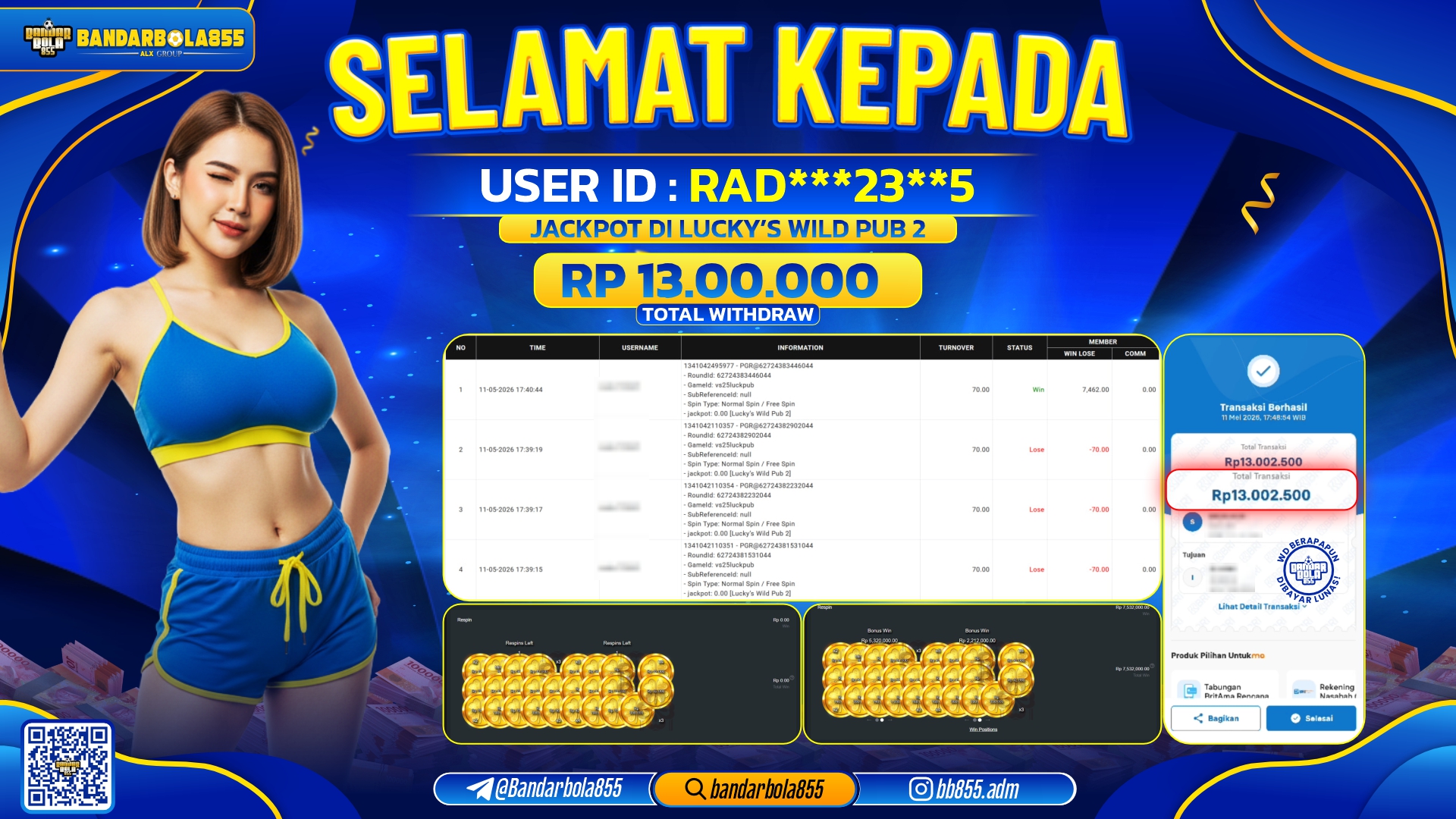 🎖 JACKPOT BANDARBOLA855 DI LUCKYS WILD PUB 2 Rp13.000.000🎖
