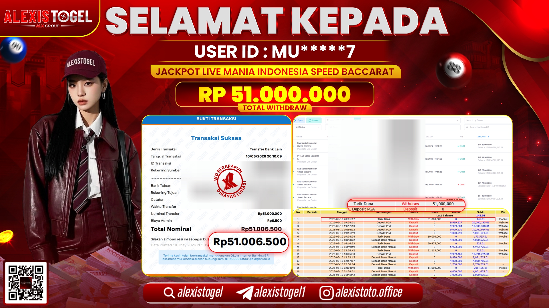 ALEXISTOGEL JACKPOT DI LIVE MANIA INDONESIA SPEED BACCARAT RP.51.000.000,- LUNAS