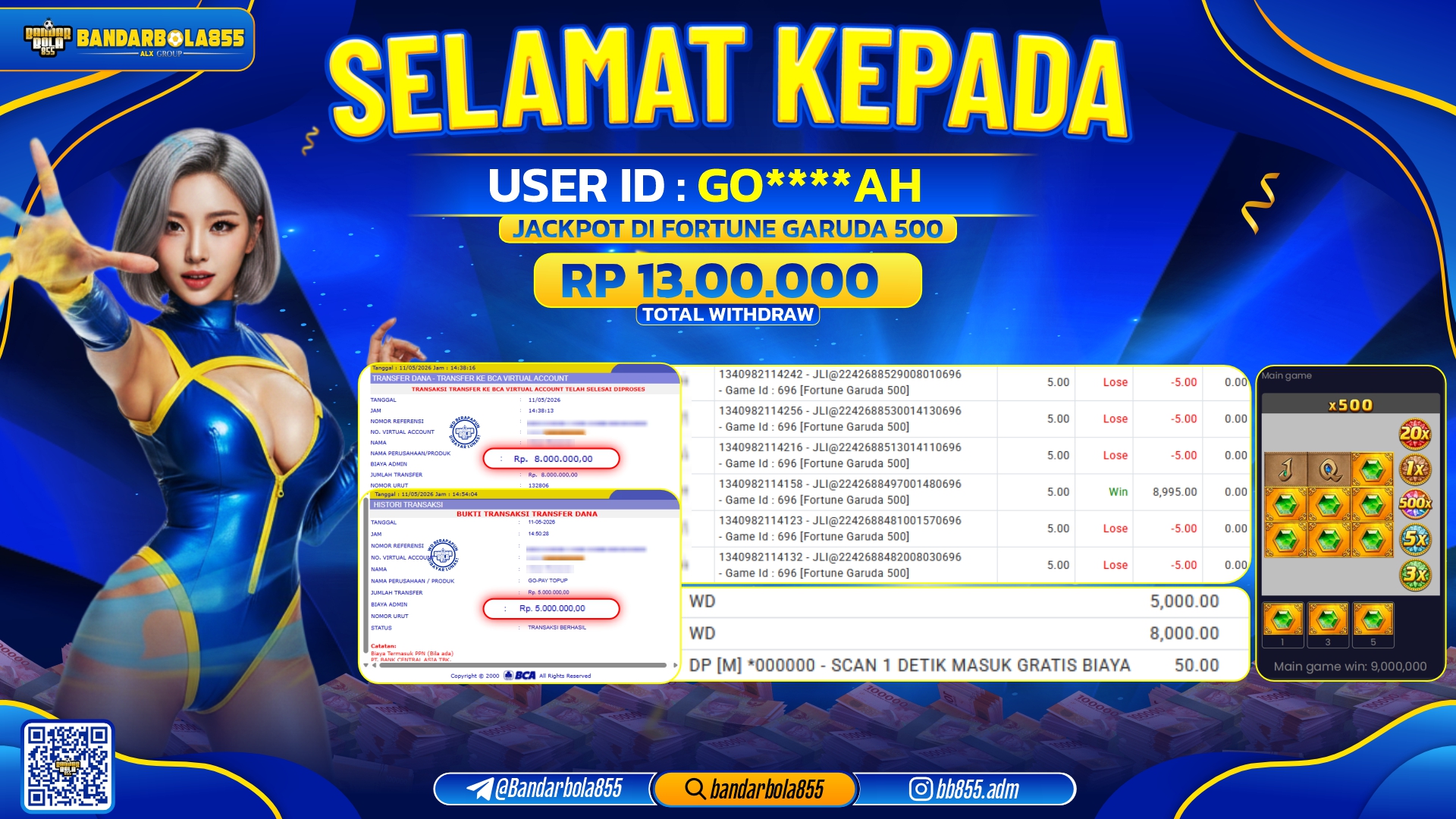 🎖 JACKPOT BANDARBOLA855 DI FORTUNE GARUDA 500 Rp13.000.000🎖