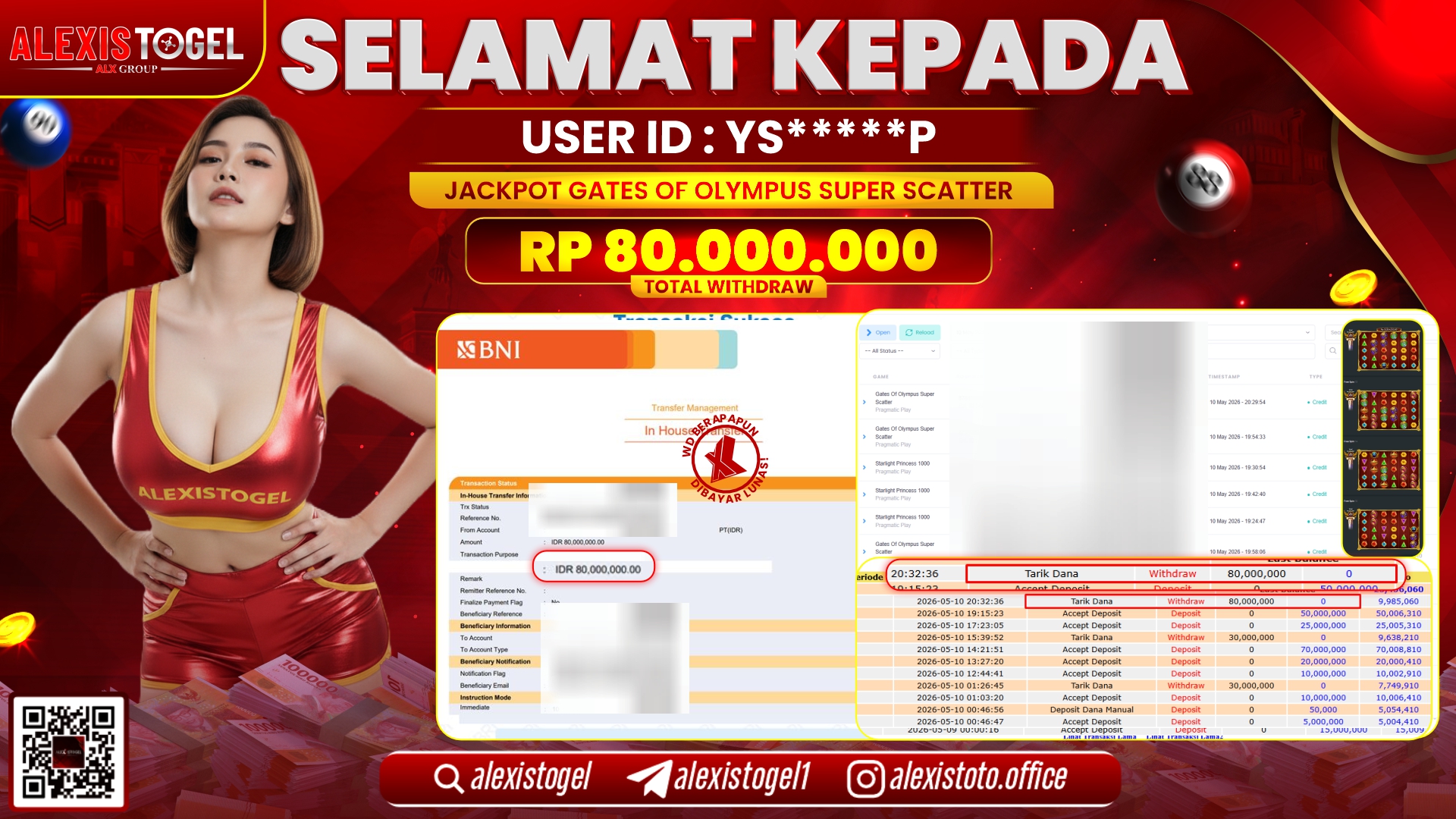 ALEXISTOGEL JACKPOT DI SLOT GAME GATES OF OLYMPUS SUPER SCATTER RP.80.000.000,- LUNAS