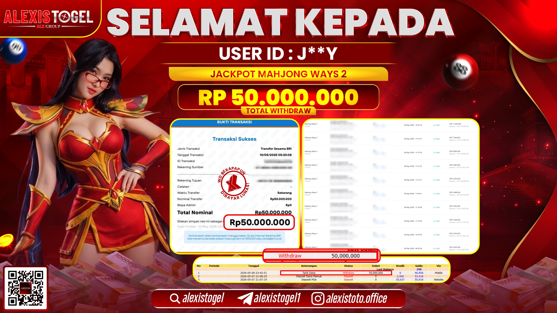 ALEXISTOGEL JACKPOT DI SLOT GAME MAHJONG WAYS 2 RP.50.000.000,- LUNAS