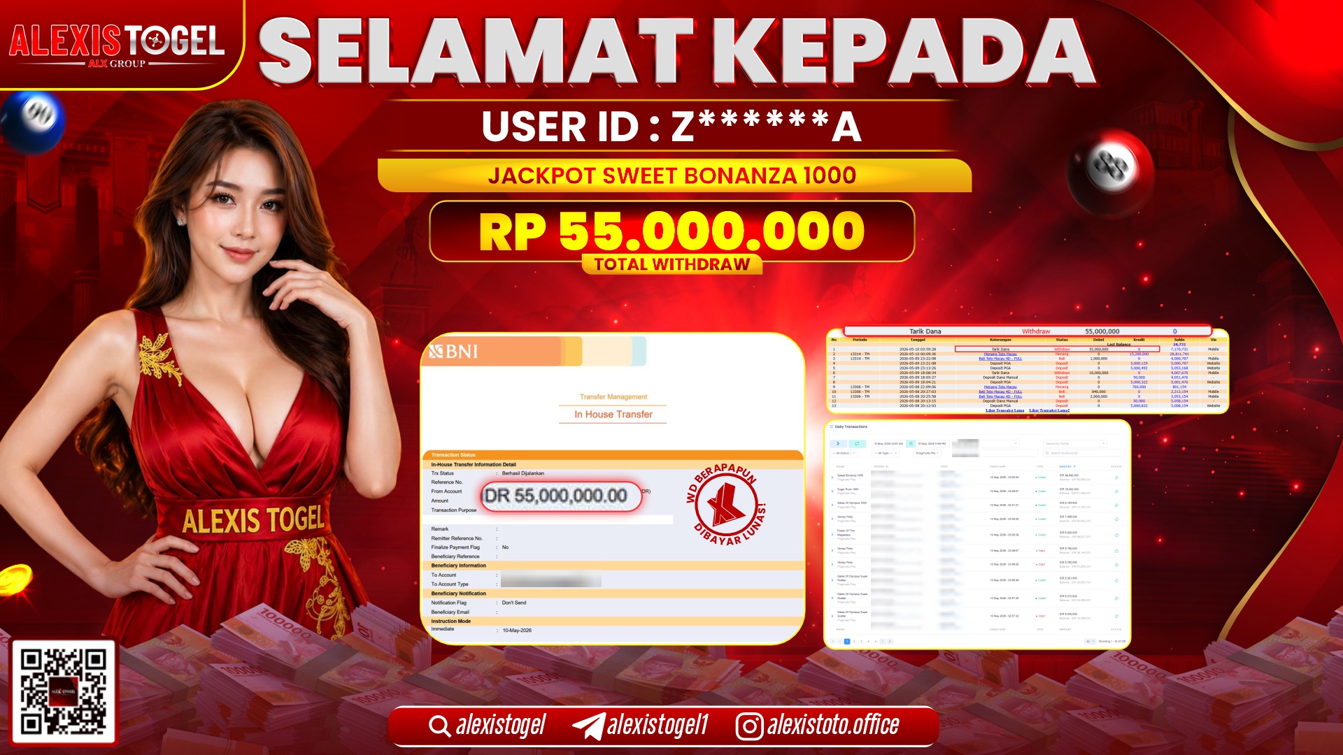 ALEXISTOGEL JACKPOT DI SLOT GAME SWEET BONANZA 1000 RP.55.000.000,- LUNAS