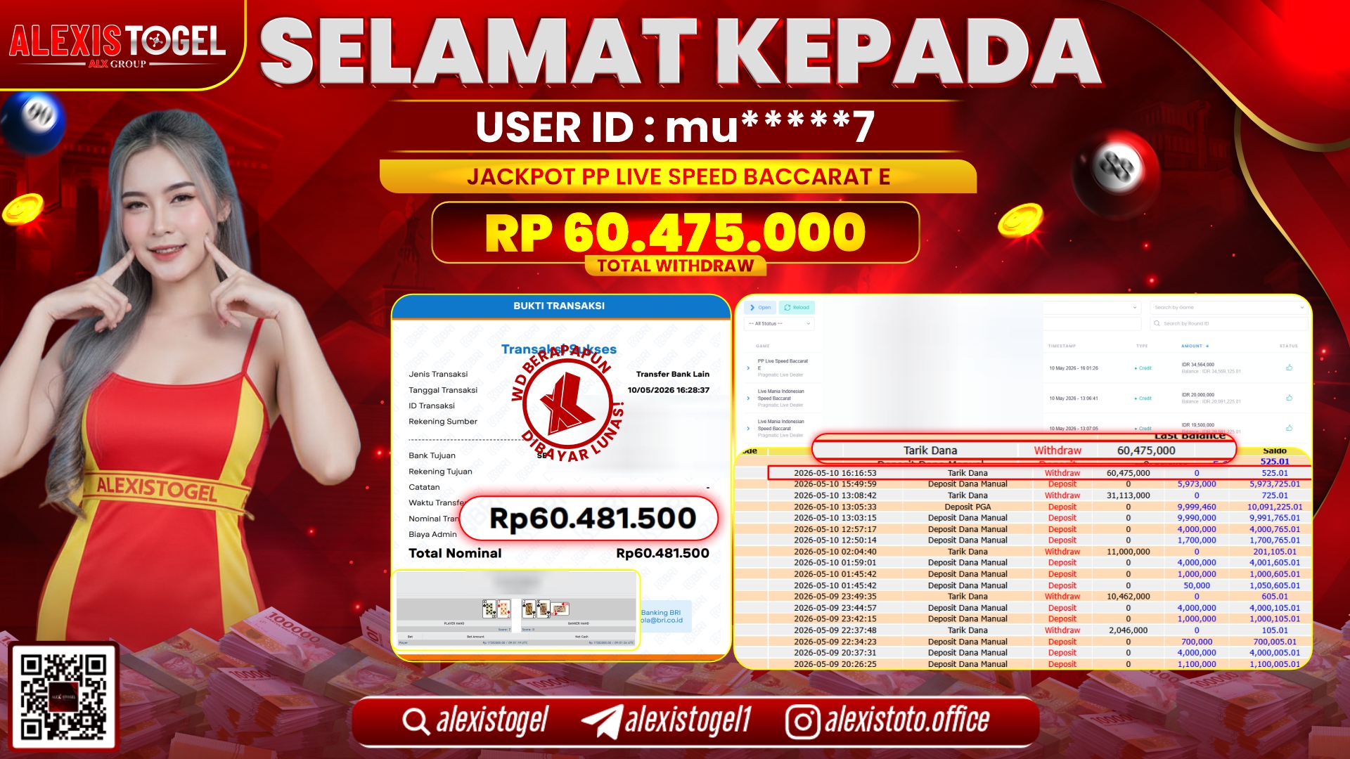 ALEXISTOGEL JACKPOT DI PP LIVE SPEED BACCARAT E RP.60.475.000,- LUNAS