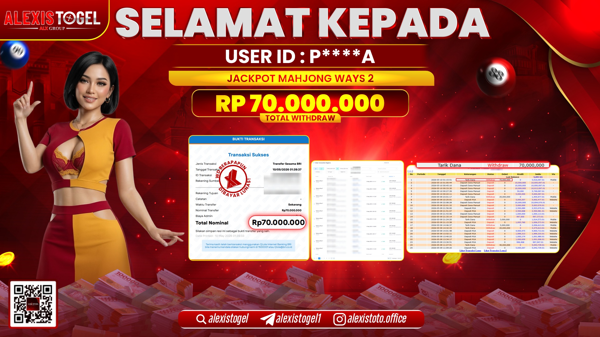 ALEXISTOGEL JACKPOT DI SLOT GAME MAHJONG WAYS 2 RP.70.000.000,- LUNAS