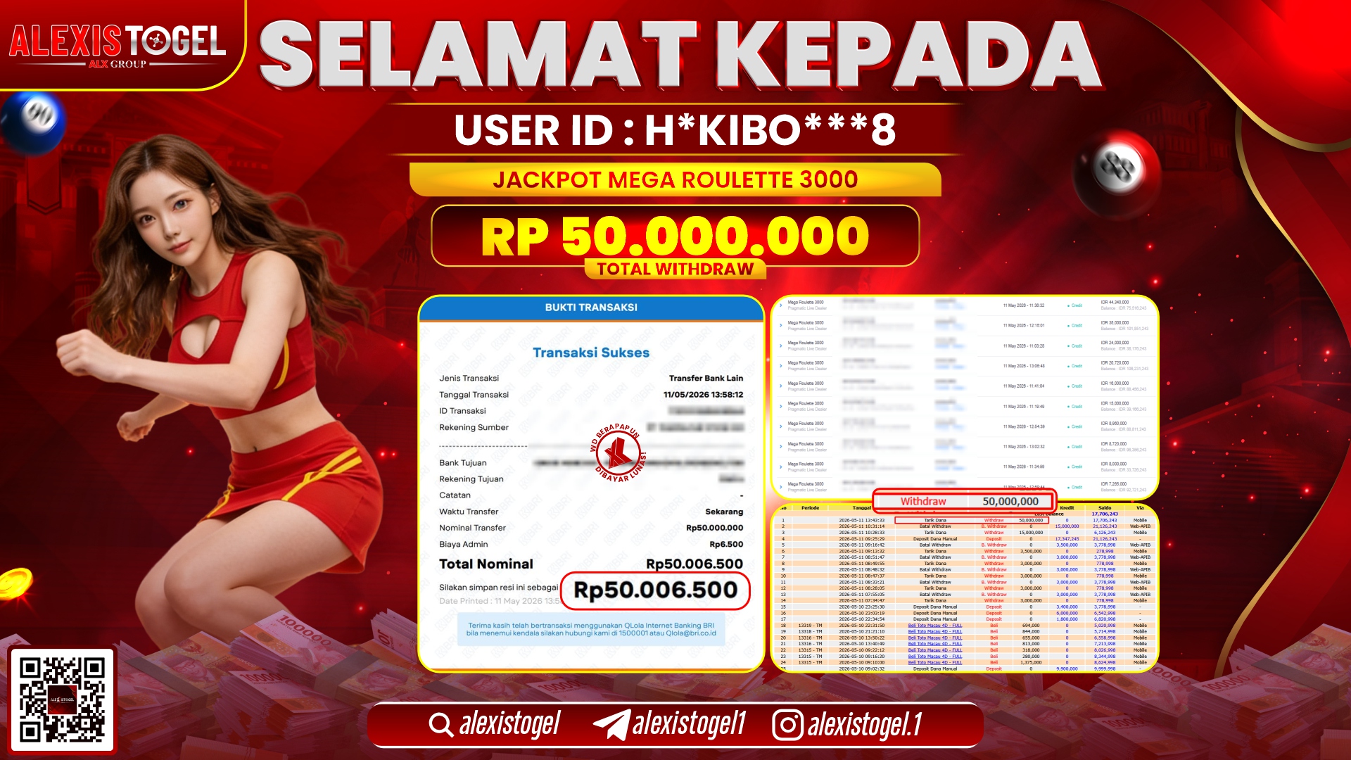 ALEXISTOGEL JACKPOT DI MEGA ROULETTE 3000 RP.50.000.000,- LUNAS