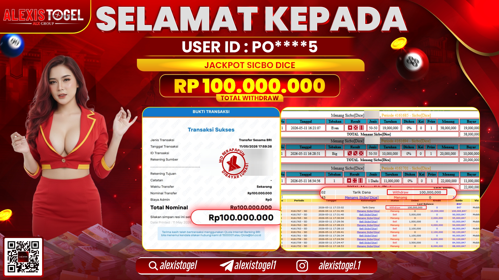 ALEXISTOGEL JACKPOT DI SICBO DICE RP.100.000.000,- LUNAS